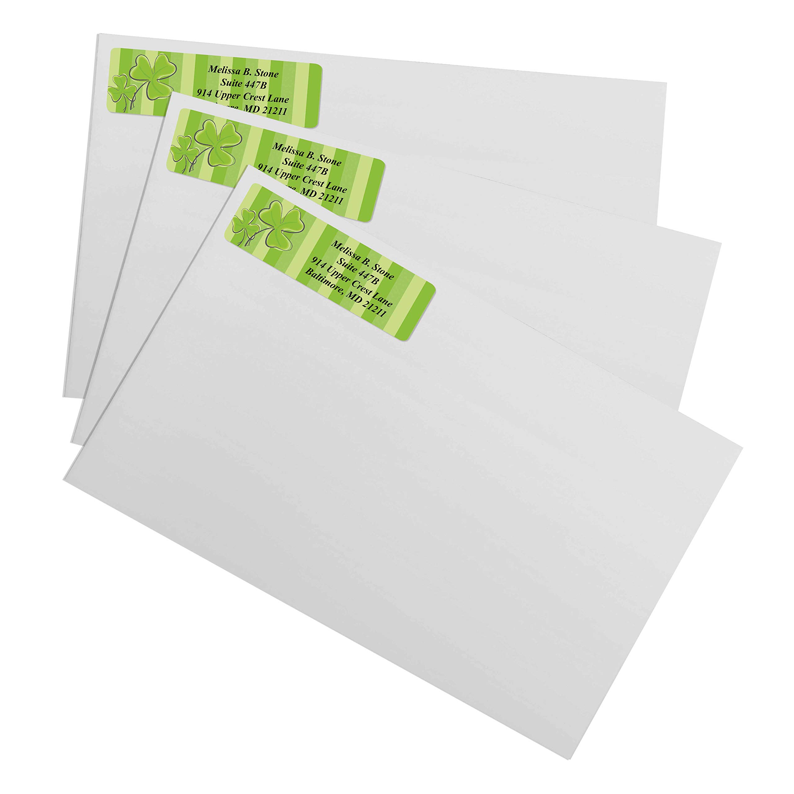 Shamrock Stripes Clover Rolled Return Address Labels with Elegant Plastic Dispenser - Perfect for St. Patrick's Day Cards, Wedding Invitations & Business Mailings
