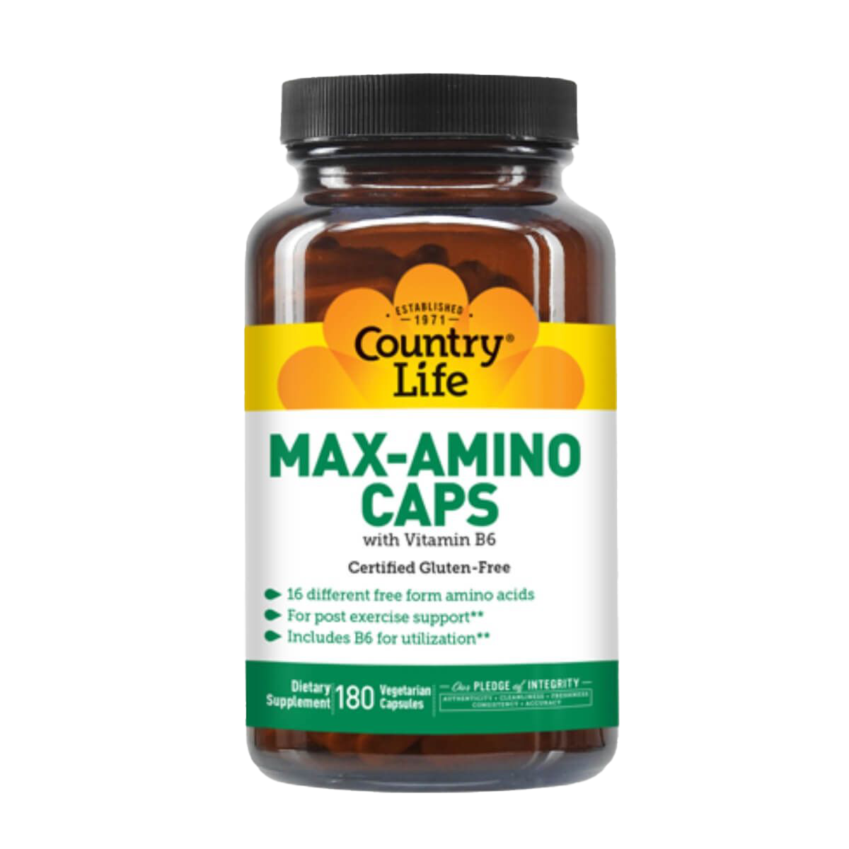 Country Life Max Amino Caps with Vitamin B6 - 180 Capsules | Muscle Recovery & Energy Support Supplement for Athletes & Fitness Enthusiasts