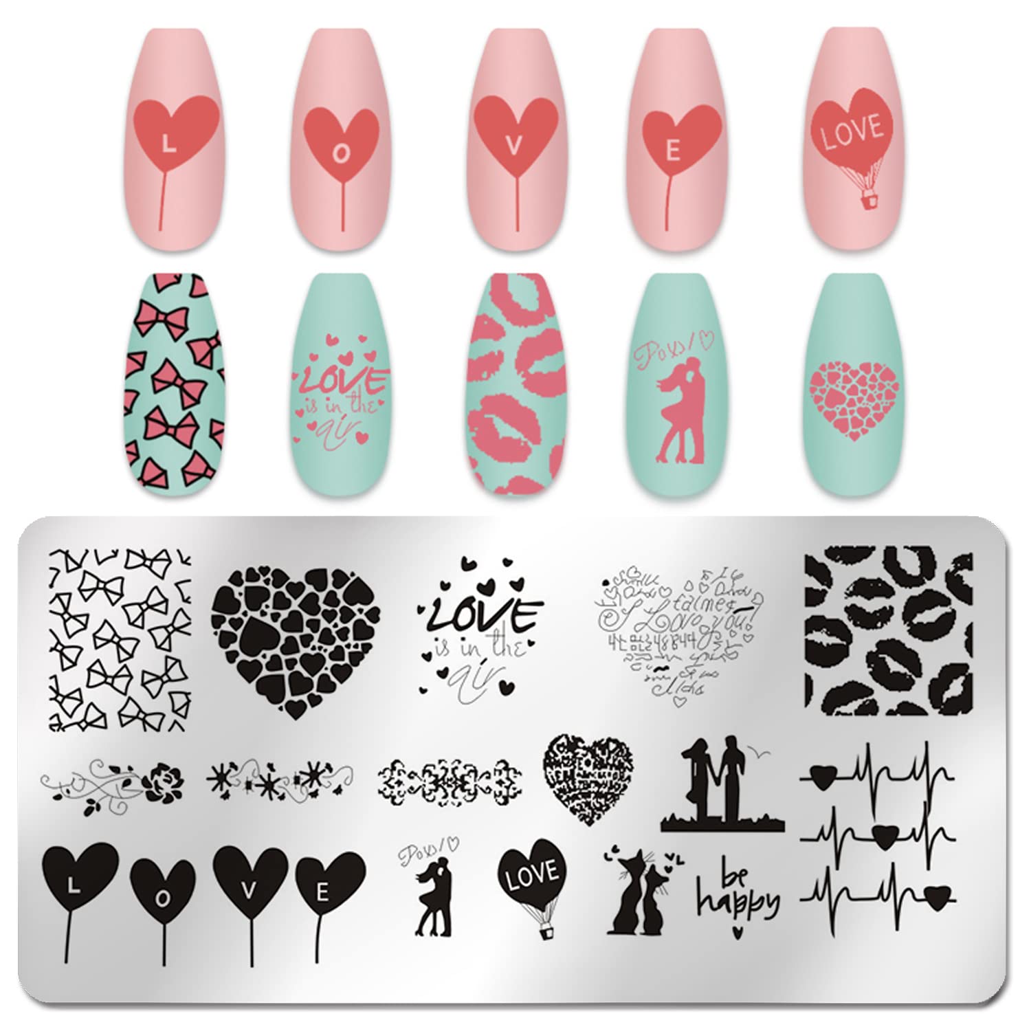 6-Piece Valentine's Day Nail Stamp Kit - Heart Nail Art Stamping Plates, Stencils & Polish Tools for Acrylic Nails | DIY Holiday Nail Designs for Parties, Gifts & Romantic Dates