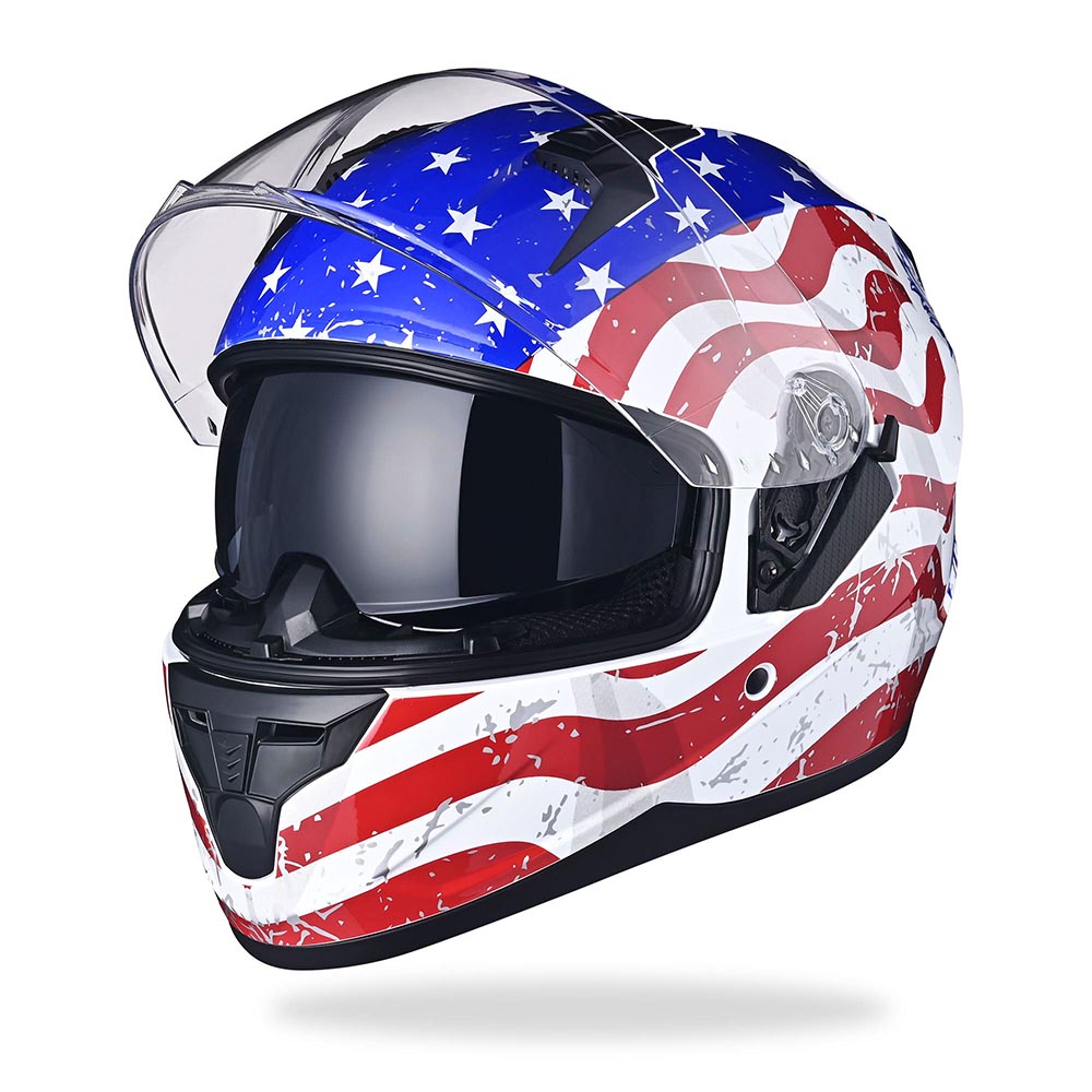 TheLAShop RUN F Full Face Motorcycle Helmet - DOT Certified, Dual Visor, Lightweight & Comfortable for Street Biking, Racing, and Urban Commuting