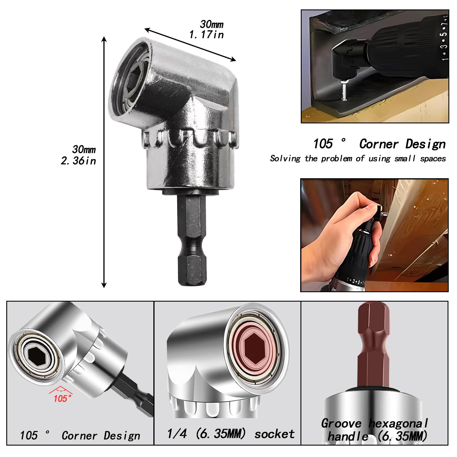 2PCS Flexible Drill Bit Extension, 1PCS 105° Right Angle Drill Attachment, Screwdriver Bit Set with 3PCS 1/4