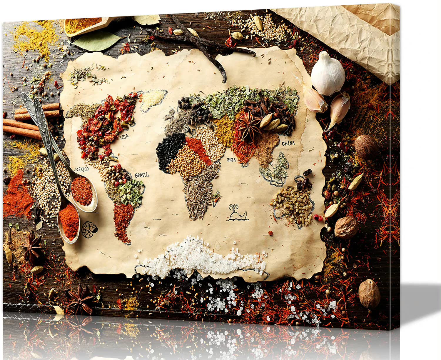 Colorful Spices Kitchen Wall Art - 16''Hx24''W Canvas Food Poster for Dining Room Decor | Modern Kitchen Frames & Wall Decor | Perfect for Home, Restaurant, or Cafe Decoration