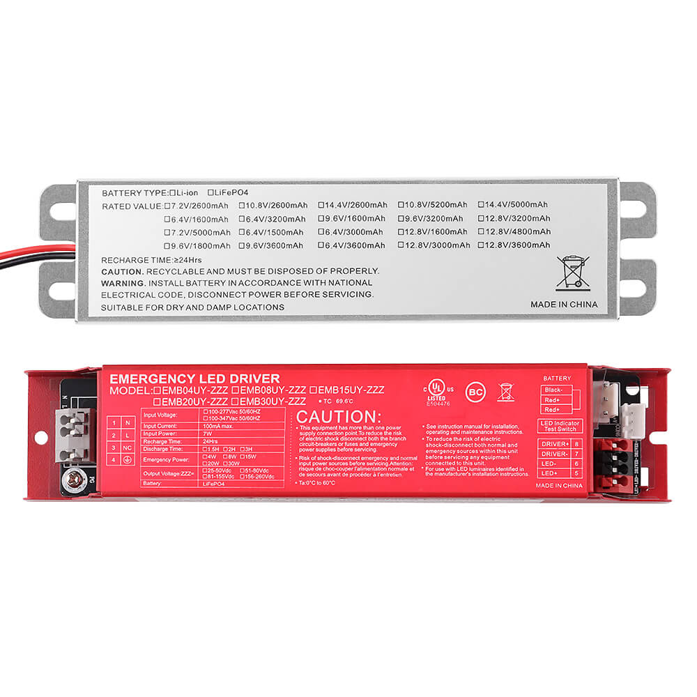 8W LED Emergency Backup Driver with LiFePO4 Battery - Constant Power, 100-277V AC Input, 81-155V DC Output - Ideal for Commercial & Residential Emergency Lighting