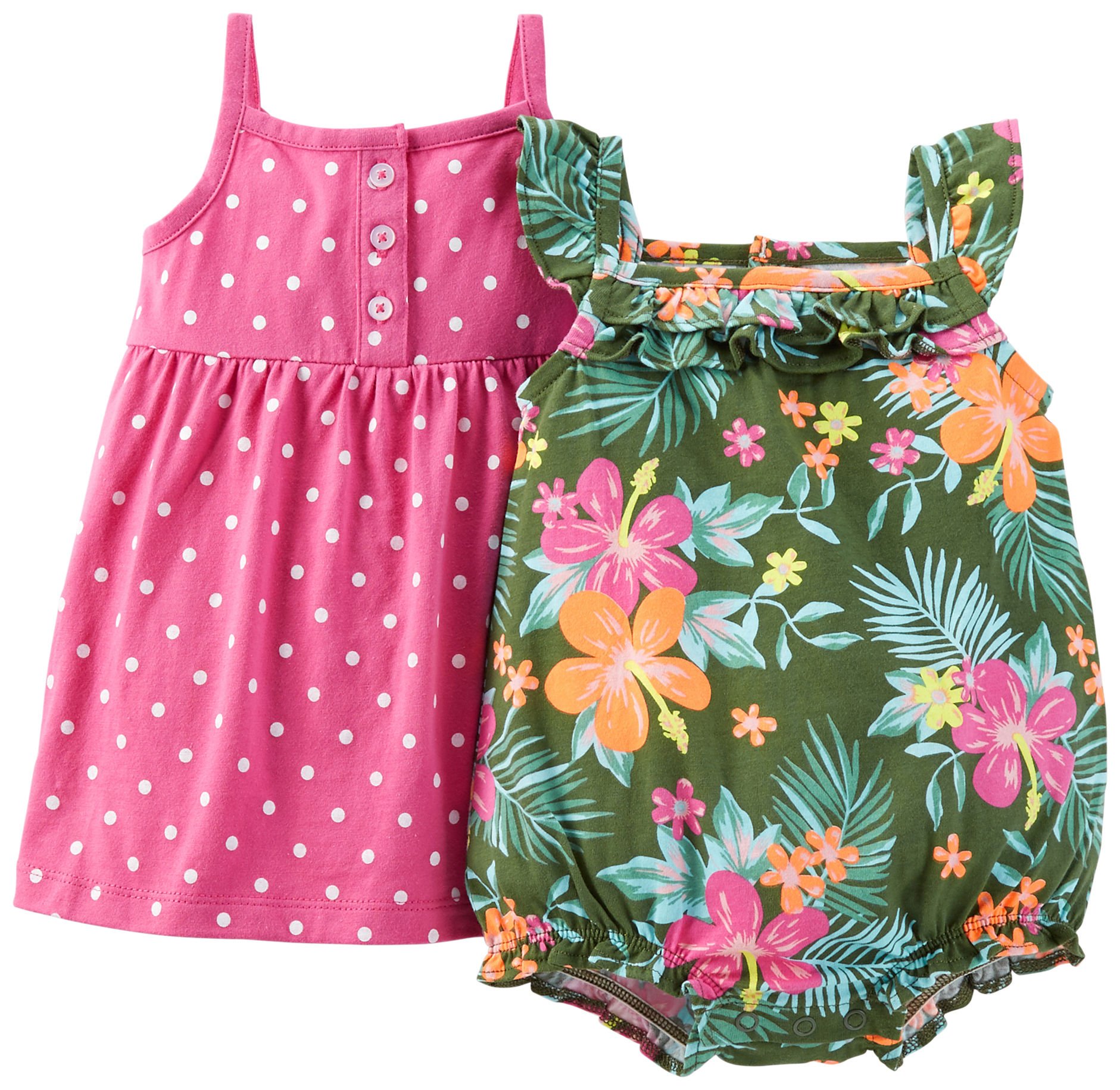 Carters Baby Girls Romper & Dress Set - Soft Cotton Outfit for Newborn to 24 Months - Perfect for Playdates, Family Photos & Special Occasions