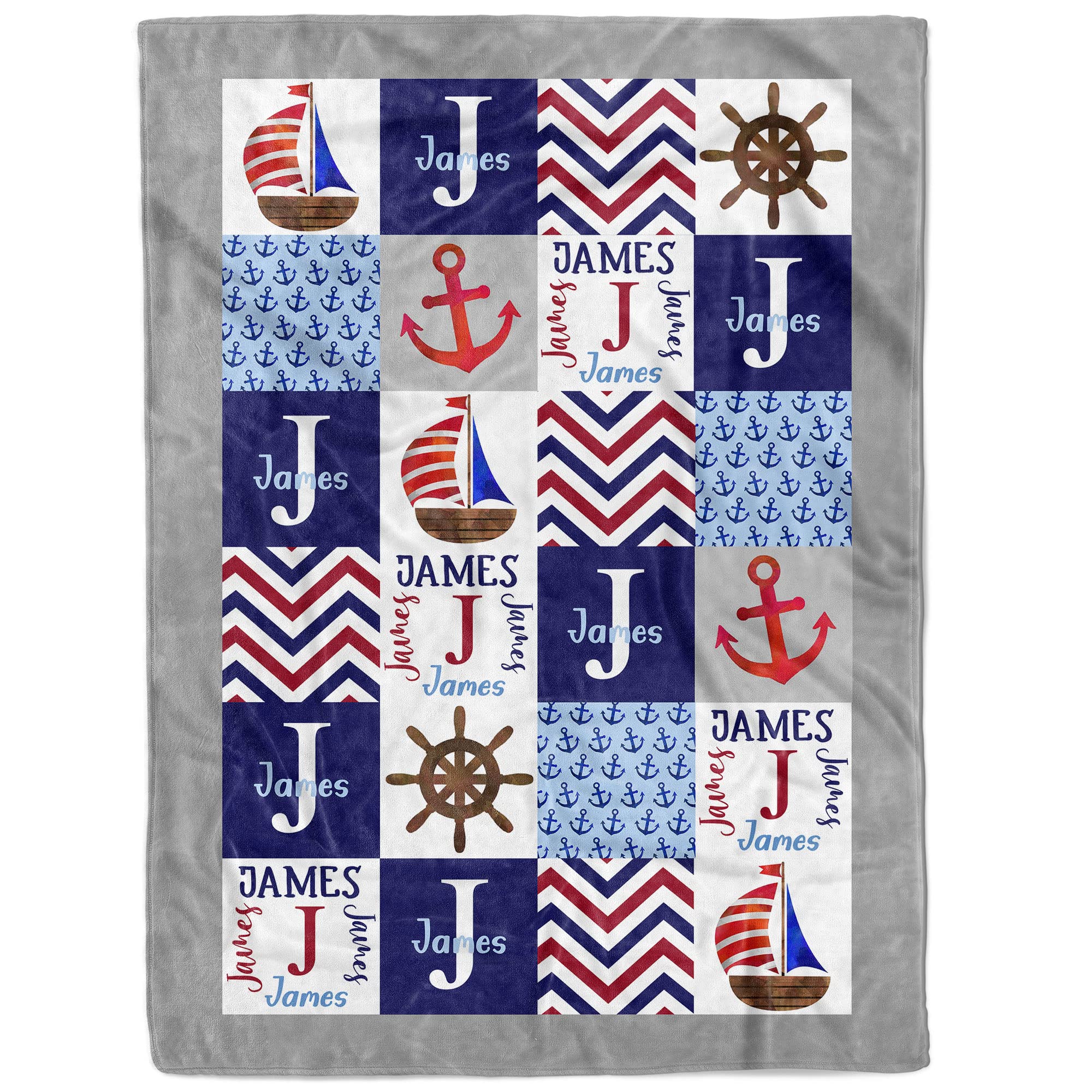 Personalized Nautical Baby Blankets for Boys - Custom Name Embroidered Newborn Gift | Perfect for Showers, Birthdays & Nursery Decor (Nautical HA76)