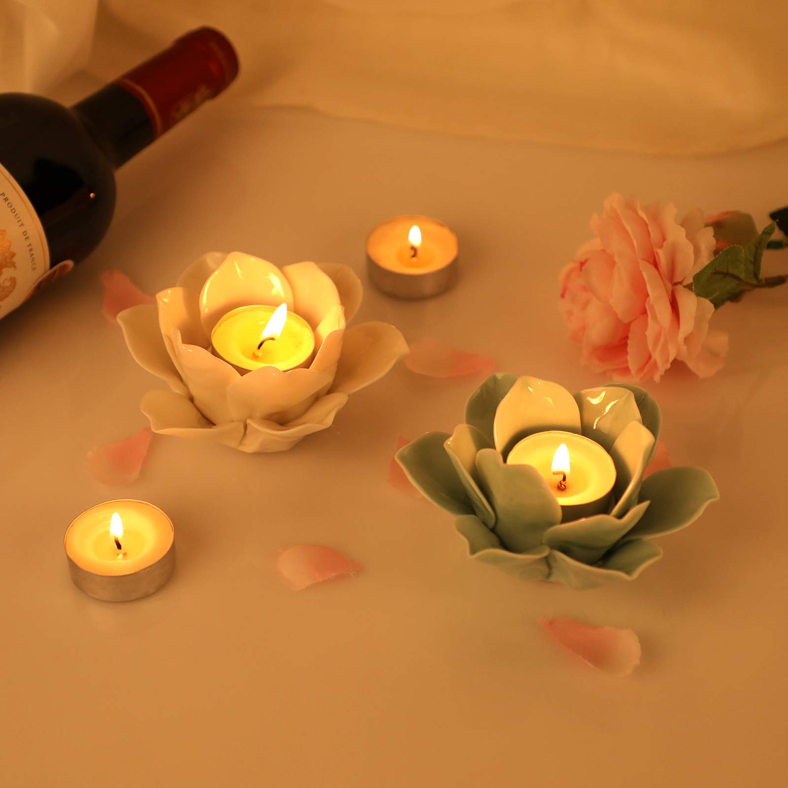 4.5 Inch White Ceramic Lotus Flower Tealight Holder - Elegant Votive Candle Holder for Home Decor, Wedding Centerpieces & Party Decorations - Perfect Gift with Decorative Box (Lotus Petals Design)