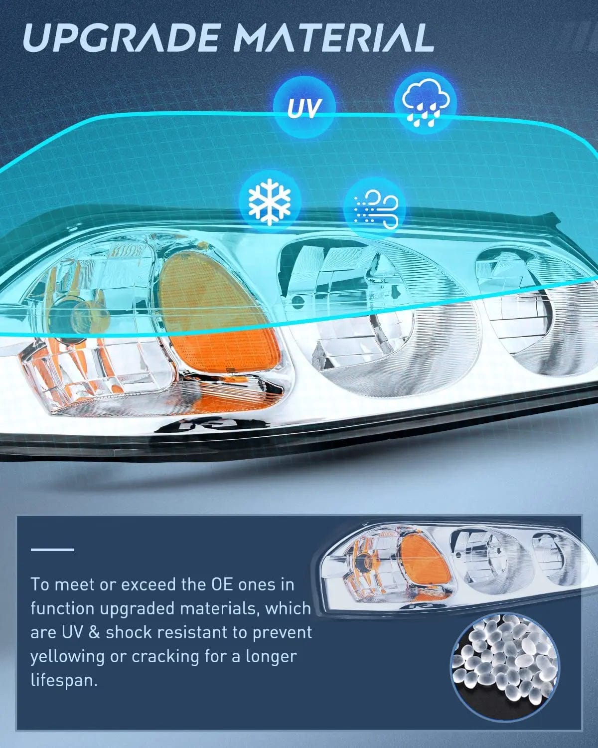 2000-2004 Chevy Impala Headlight Assembly - Chrome Housing with Amber Reflector - Replacement for Dim or Broken Headlights - Improves Night Driving Safety