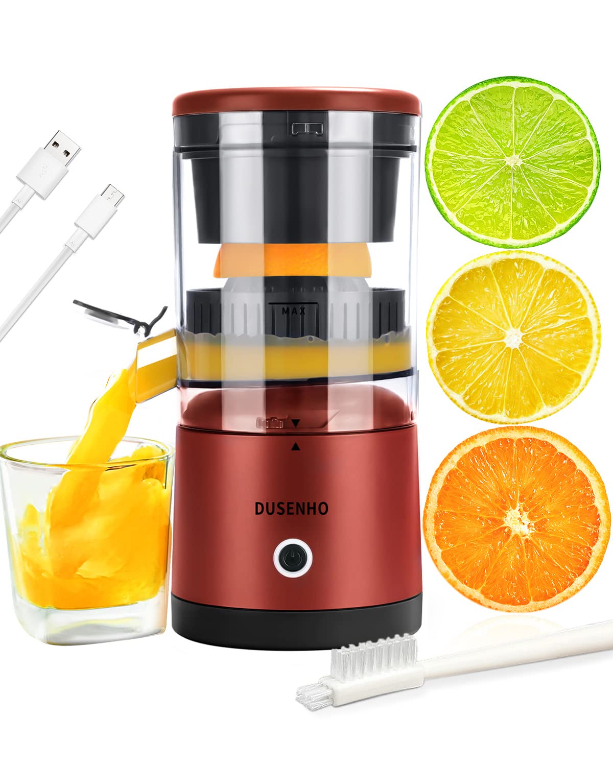 Rechargeable Citrus Juicer - USB Portable Juicer for Orange, Lemon & Grapefruit with Cleaning Brush | Perfect for Travel, Camping & Healthy Home Juicing