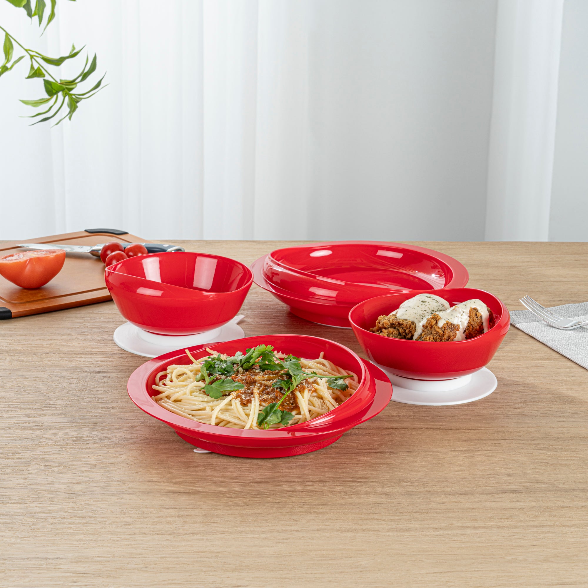 Adapt Tek Red Plastic 2-Piece Scoop Plate & Bowl Set with Spillproof Design & Suction Base - Includes 1 Plate & 1 Bowl for Toddlers - Perfect for Baby Feeding, Travel & Mess-Free Meals