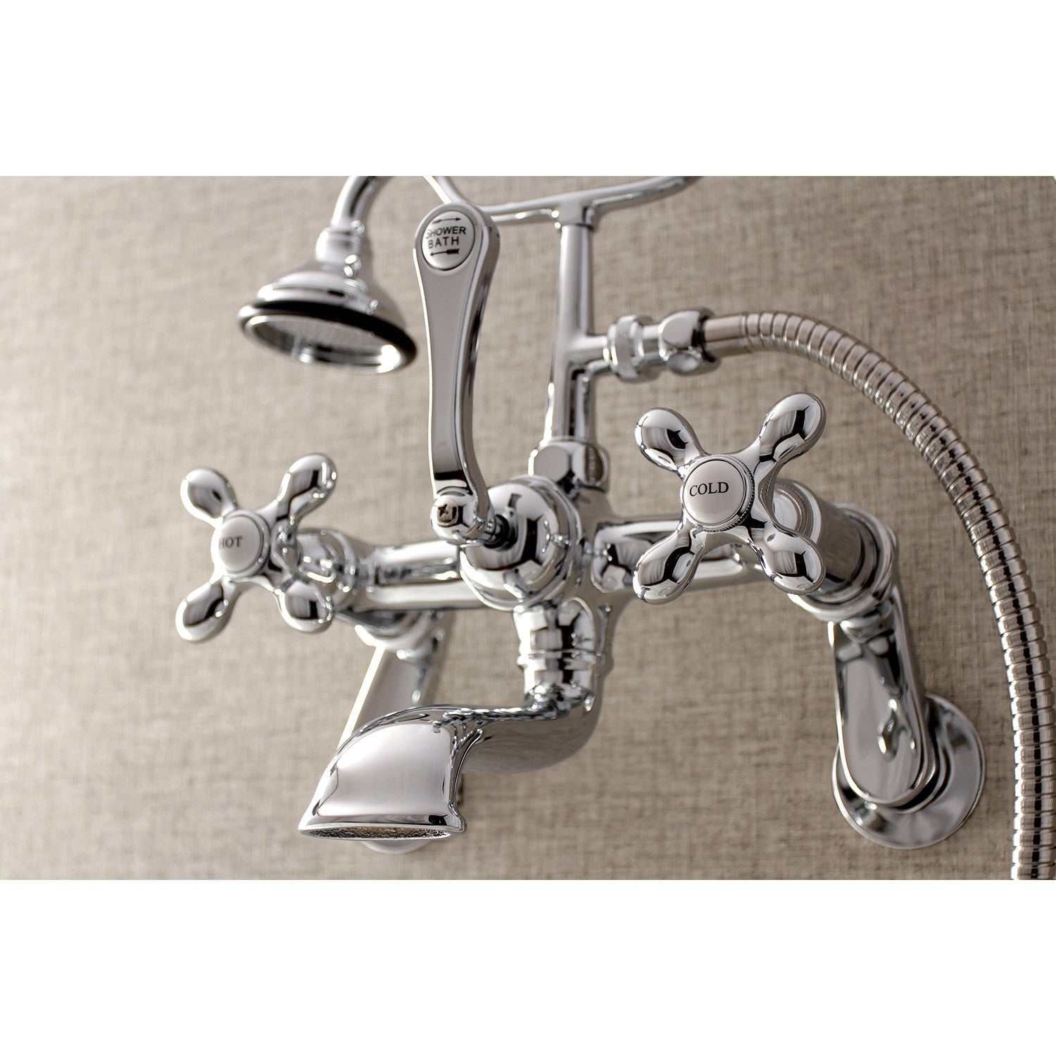 Vintage Style 3-Handle Wall Mount Clawfoot Bathtub Faucet with Hand Shower - Polished Chrome Finish for Bathroom & Spa Relaxation