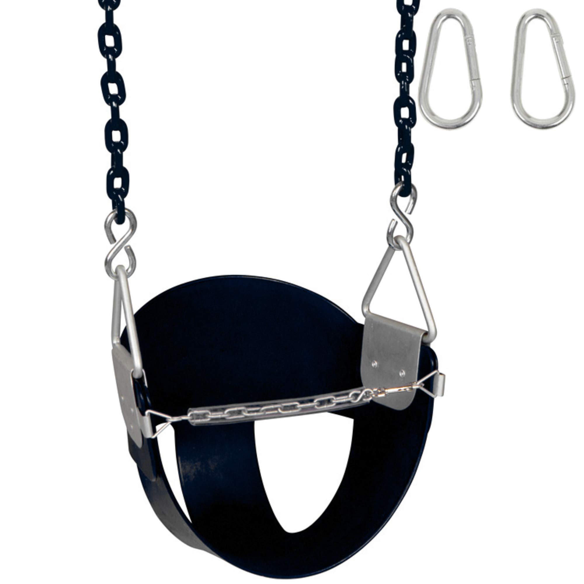 Swing Set Stuff Inc. Highback Half Bucket Swing Seat (Black) - 8.5 Ft. Coated Chain for Outdoor Playground, Backyard, and Park Use