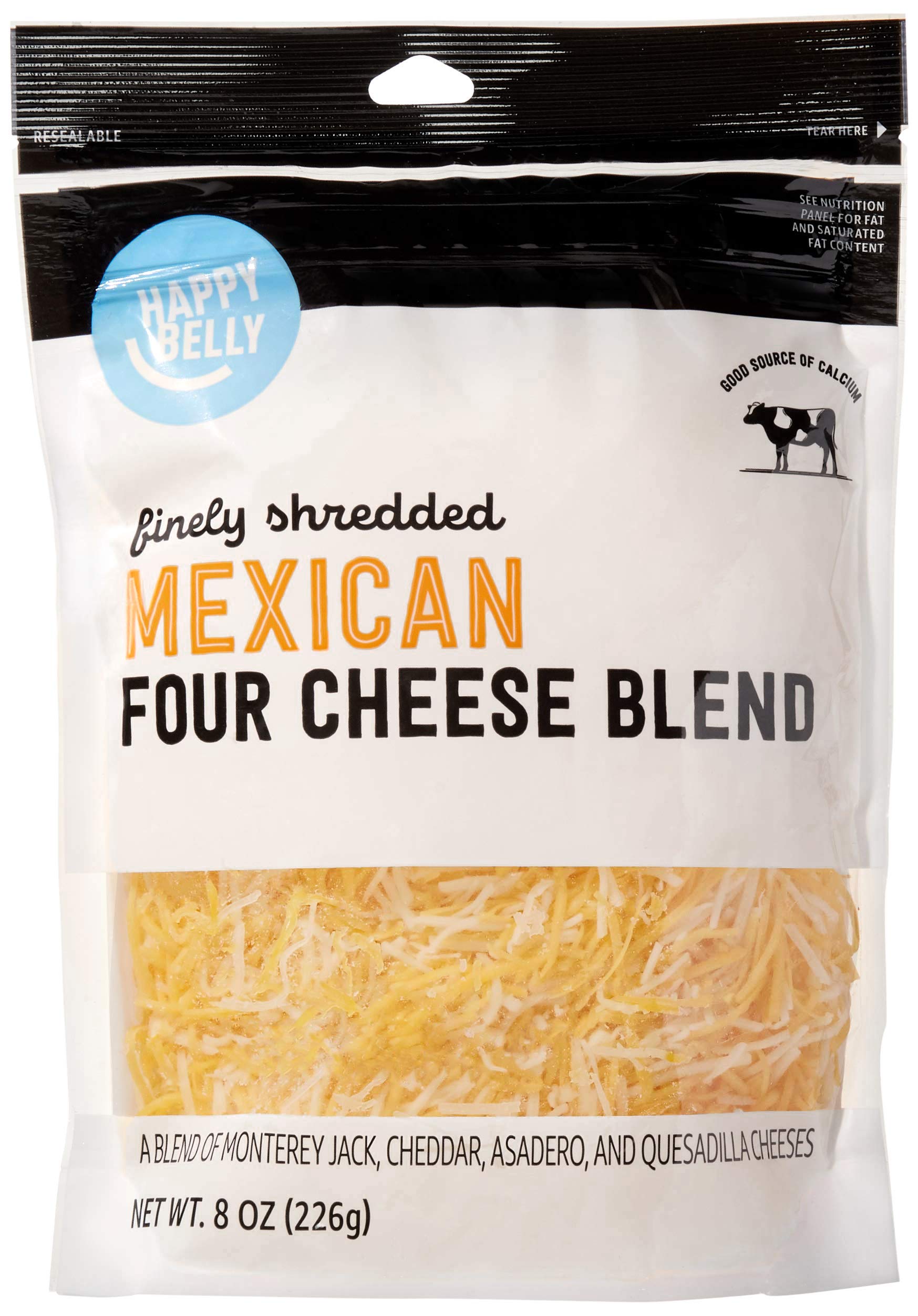 Happy Belly Shredded Mexican Four Cheese Blend - 8 oz | Authentic Mexican Cheese for Tacos, Nachos & Quesadillas | Perfect for Family Dinners & Party Snacks