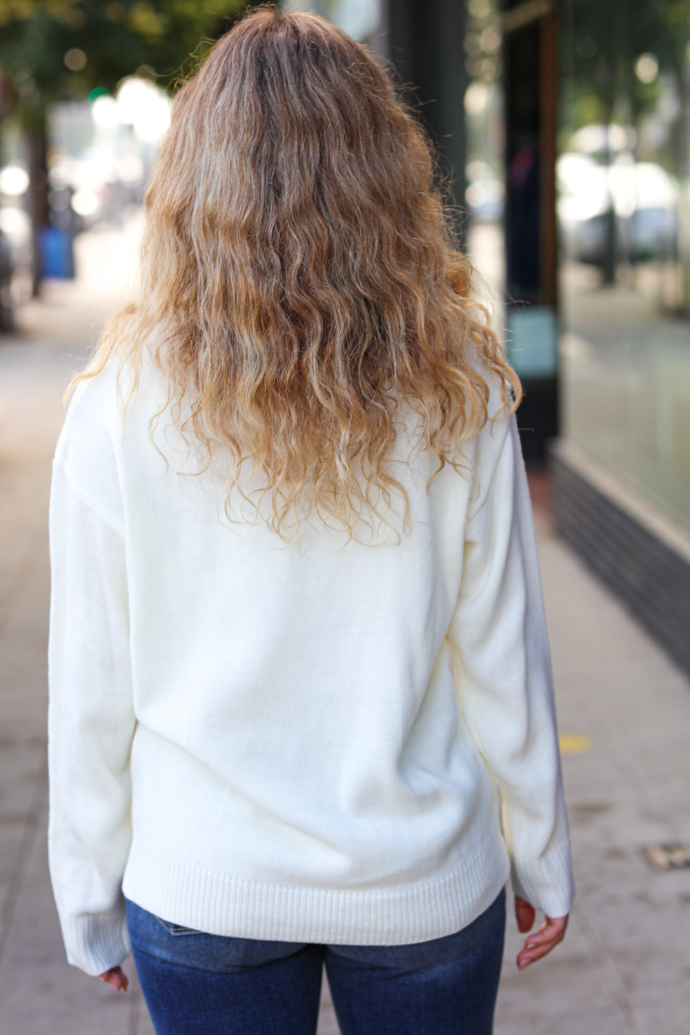 More the Merrier White Pop Up Lurex Sweater - Women's Sparkly Knit Pullover for Holiday Parties & Christmas Gatherings