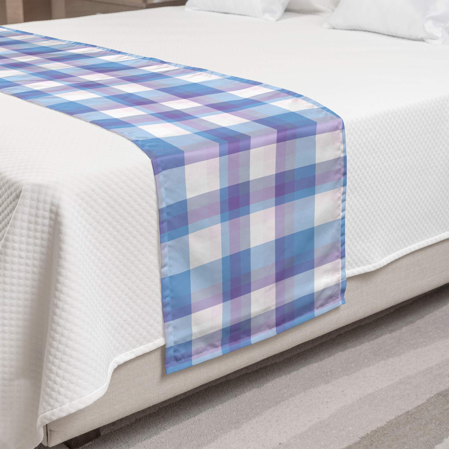 Ambesonne Violet Geometric Abstract Bed Runner - Pastel Checkered Plaid Squares Design, Decorative Accent Scarf for Queen Size Beds | Perfect for Hotels, Homes & Guestrooms | Adds Elegance to Bedroom Decor