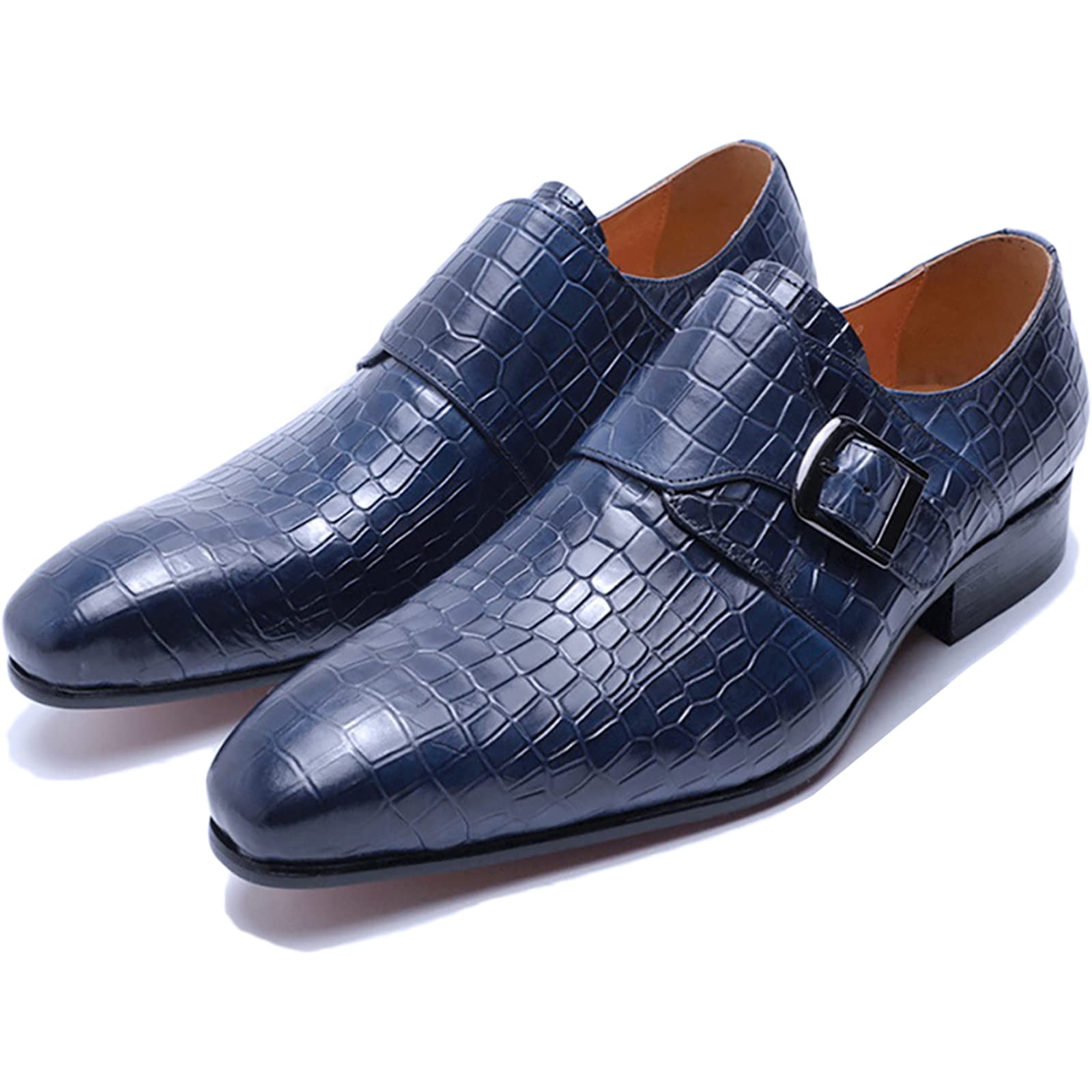 Premium Men's Oxford Dress Shoes - Genuine Leather, Non-Slip Sole, Buckle Slip-On Design for Wedding & Office | Monk Strap Style in Blue (Size 40) - Perfect for Formal Events, Business Meetings & Professional Occasions