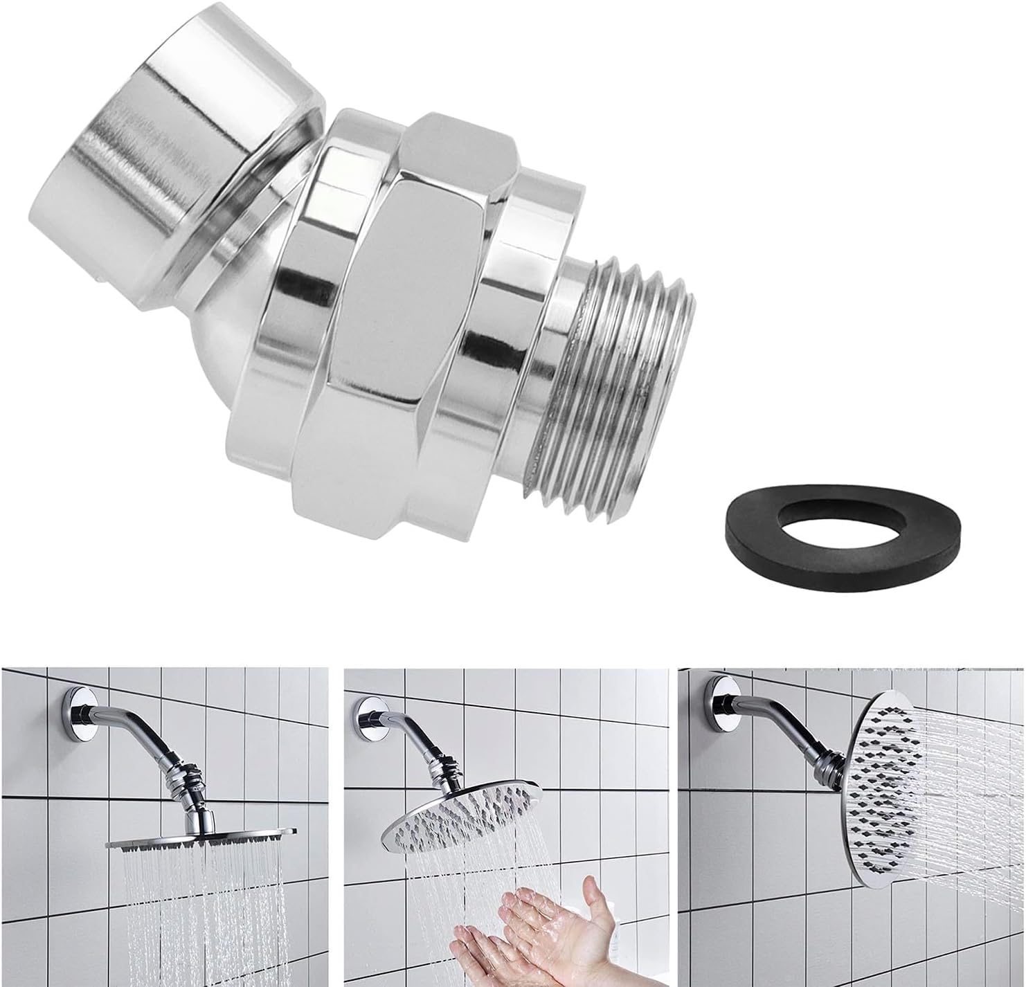 Bestgle G1/2 Adjustable Shower Swivel Ball Joint Adapter - Universal Copper Shower Head Holder & Arm Extension for Bathroom Renovation - Silver (Perfect for Spa-Like Shower Experience & Bathroom Upgrades)
