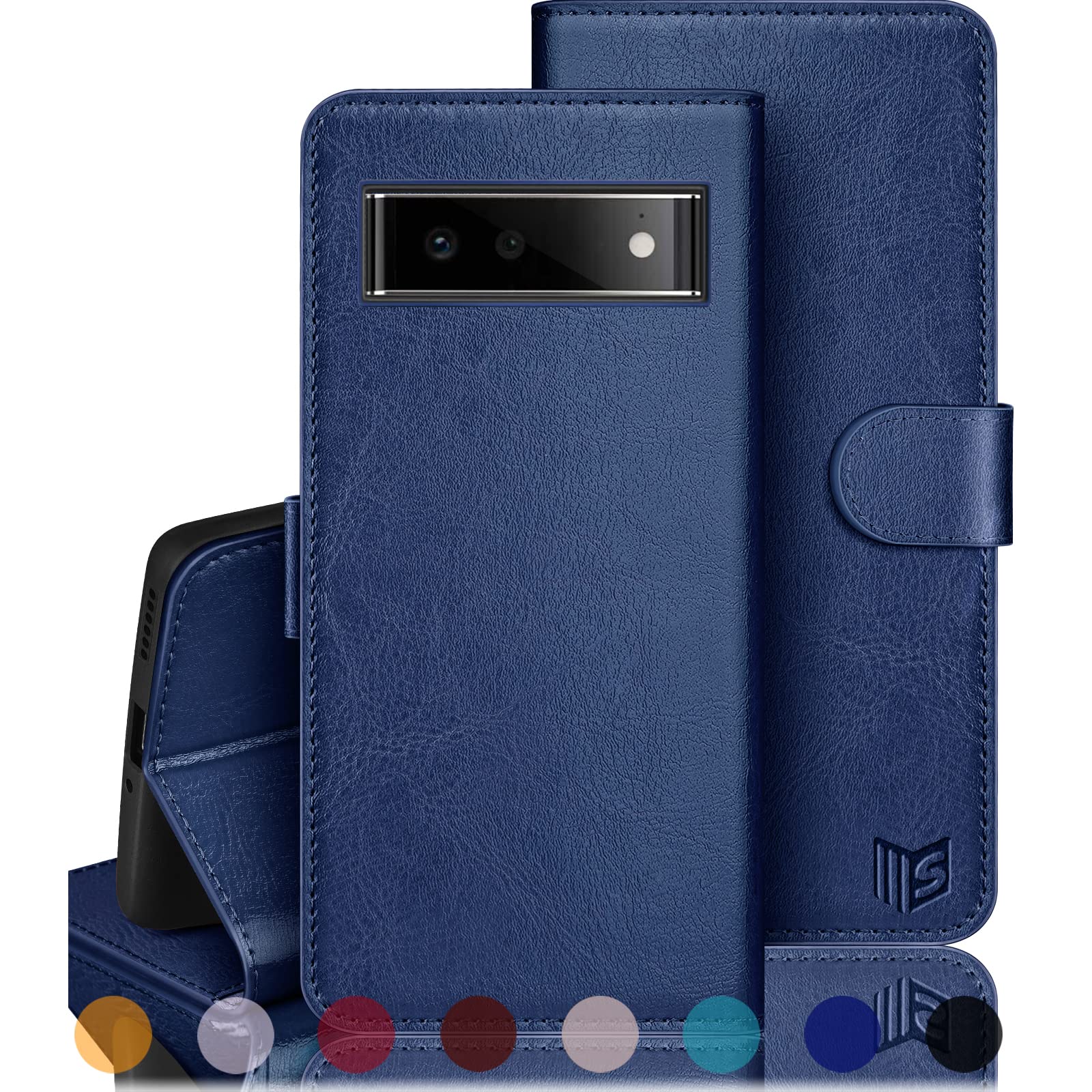 RFID Blocking Wallet Case for Google Pixel 6 Pro 5G - PU Leather Flip Cover with Card Holder (Blue) for Daily Use & Travel