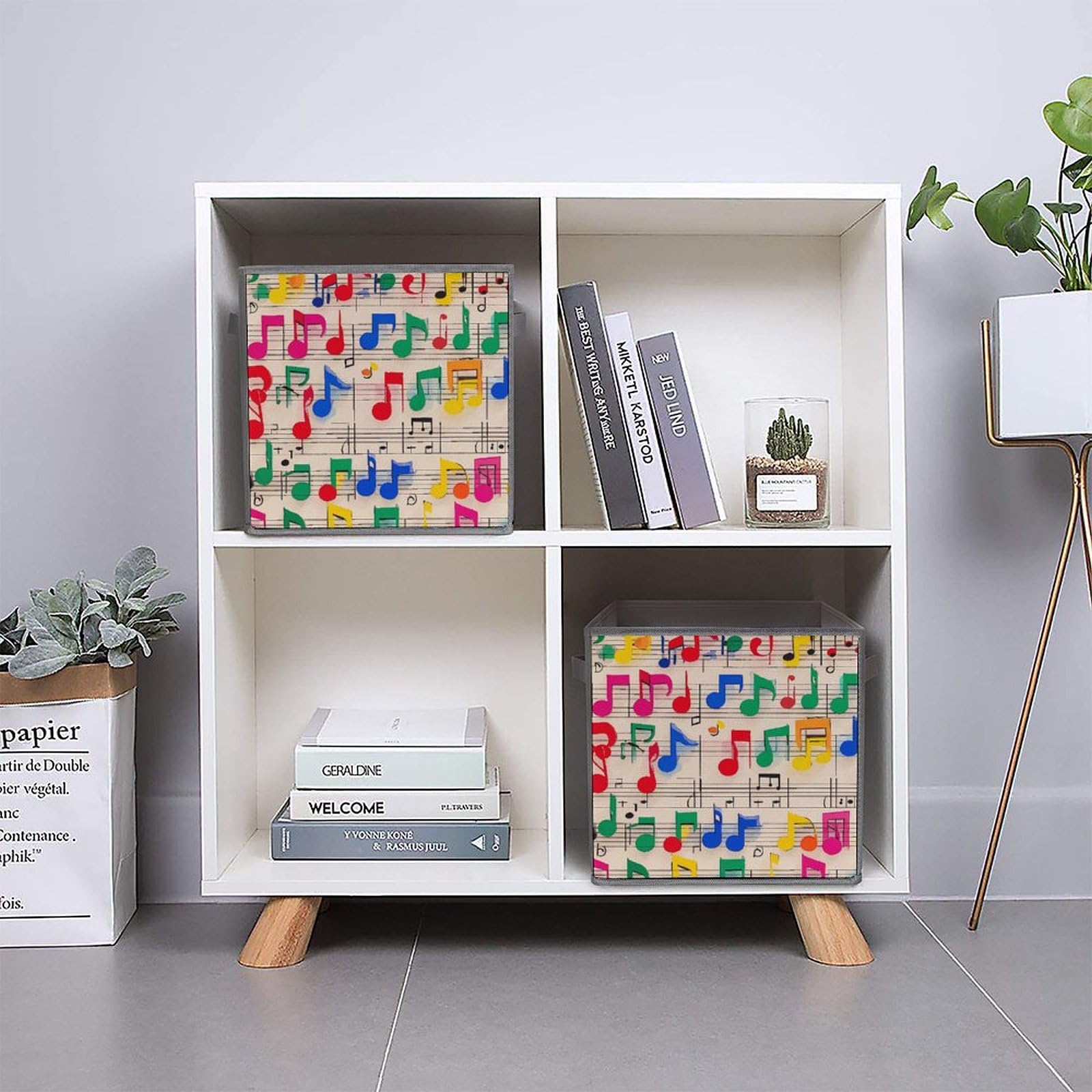 6-Piece Collapsible Storage Bins with Handles - Colorful Musical Notes Design, Foldable Organizing Baskets for Shelves, Closet, Kitchen & Bathroom - Space Saving Home Organization Solution for Toys, Books & Household Items