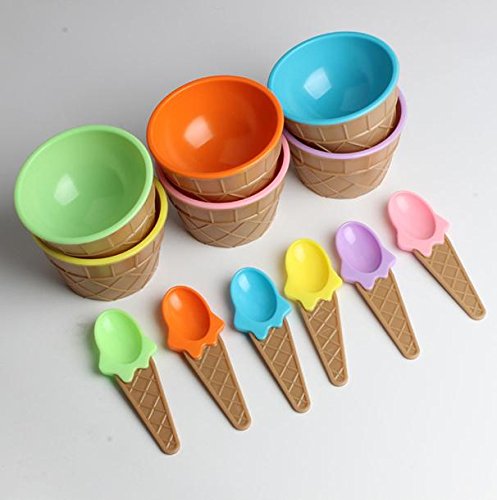Gallity Plastic Ice Cream Bowls and Spoons Set for Kids - 6-Piece BPA-Free Dessert Cups with Spoons, Fun Pink Ice Cream Dishes for Parties, Snacks & Family Treats