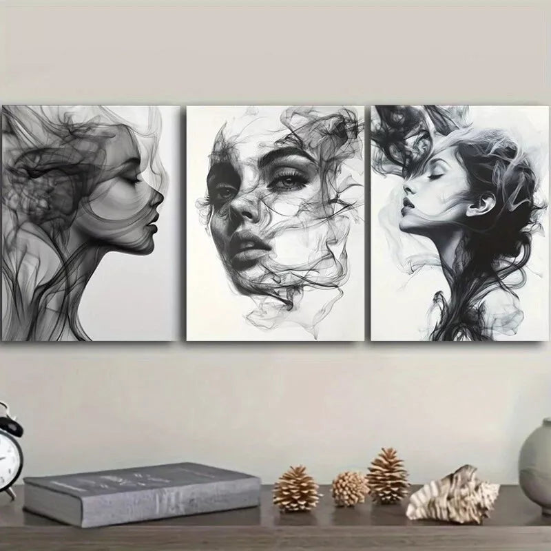 3-Piece Stunning Smoke Woman Wall Art Set - Framed Canvas 50x70cm | High Quality Australian Made Print | Ready to Hang | Perfect for Living Room, Bedroom & Office Decor