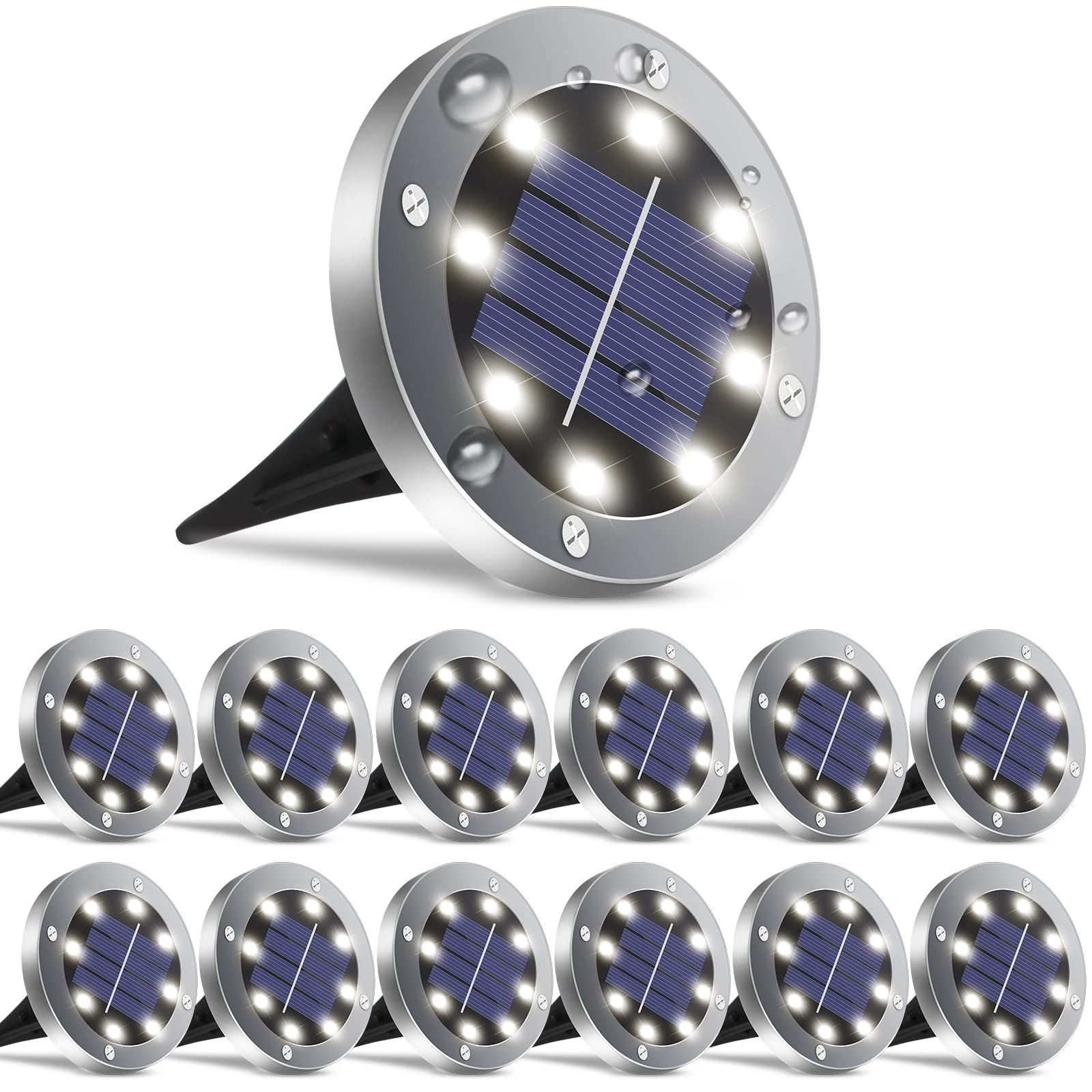 12 Pack Solar Lights Outdoor Waterproof - Solar Garden Lights for Pathway, Yard, Lawn, Driveway, Deck & Walkway (White Light) | Energy-Efficient Landscape Lighting for Patio & Outdoor Decor
