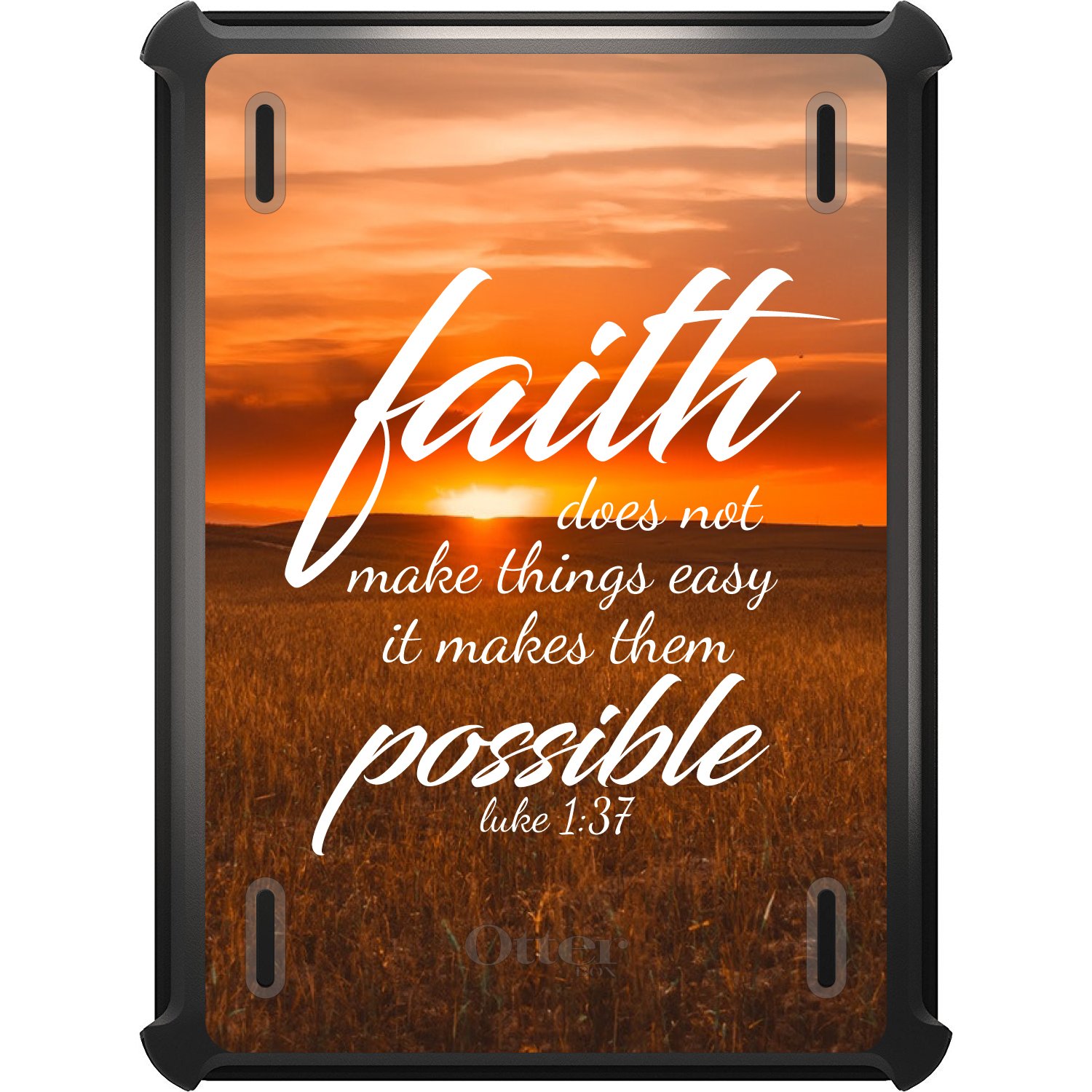DistinctInk Protective Case for iPad Air 4 (2020 Model) - Black Custom Replacement Compatible with OtterBox Defender - Built-in Stand - Inspirational Bible Verse Luke 1:37 Design - Perfect for Work, Study & Faith-Based Daily Use