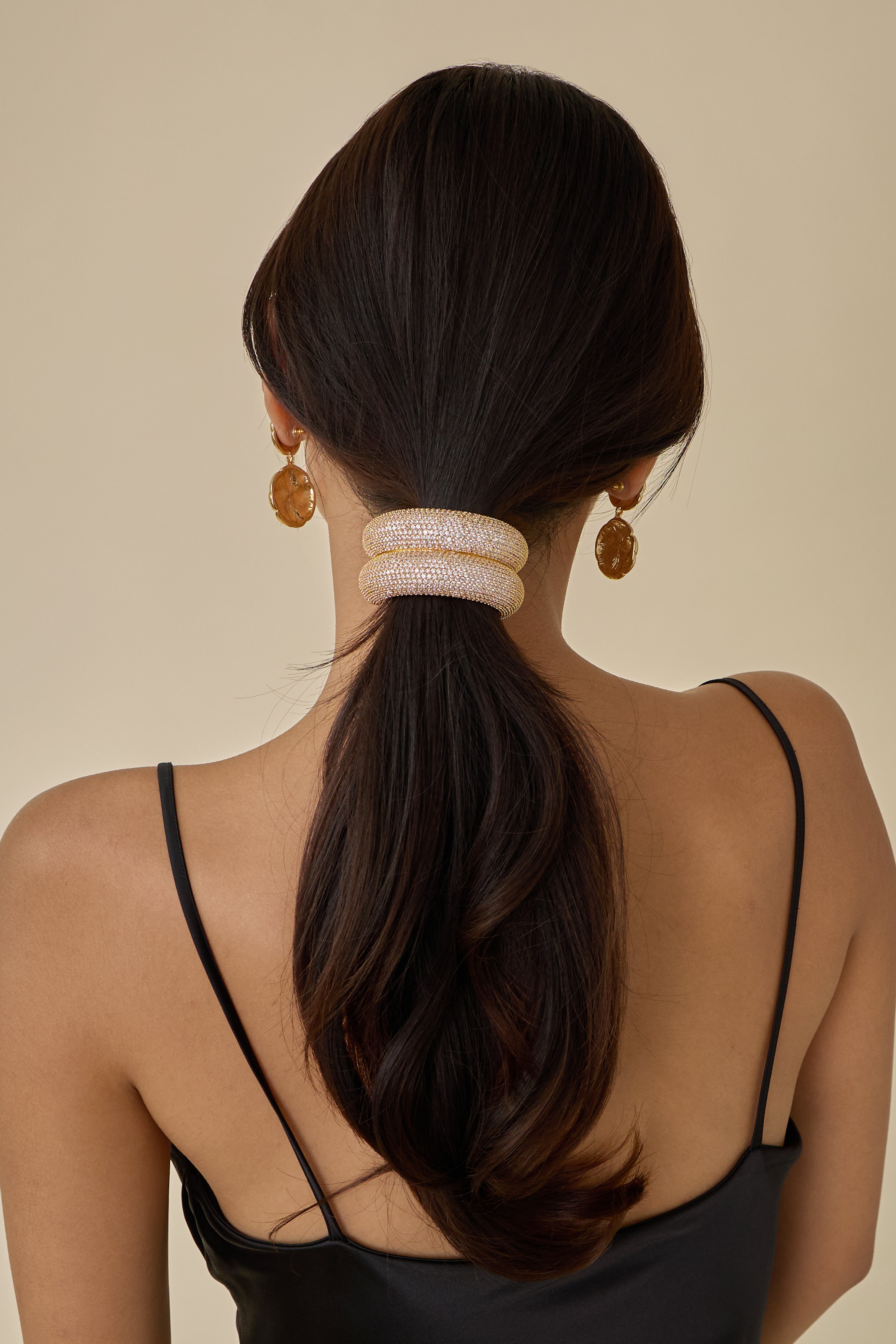 Pave Crystal Double Arch Pony Cuff Bracelet - Elegant Rhinestone Hair Cuff for Women & Girls - Perfect for Weddings, Prom, Parties & Special Occasions