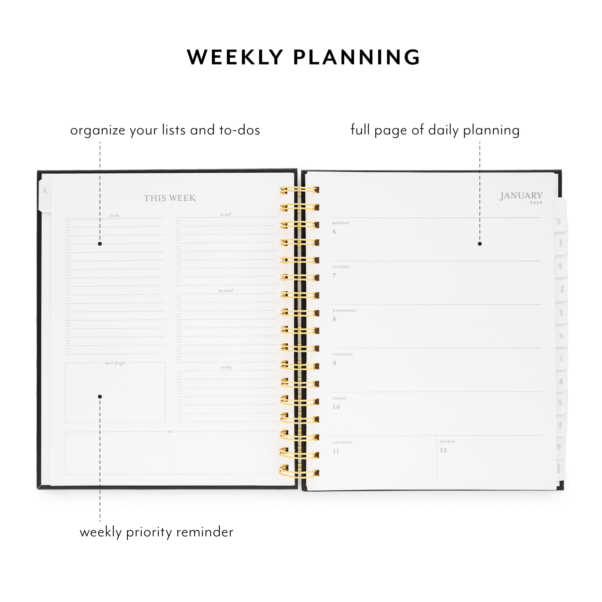 Sugar Paper 2025 Spiral Planner - Weekly & Monthly Calendar from January to December, 7.5