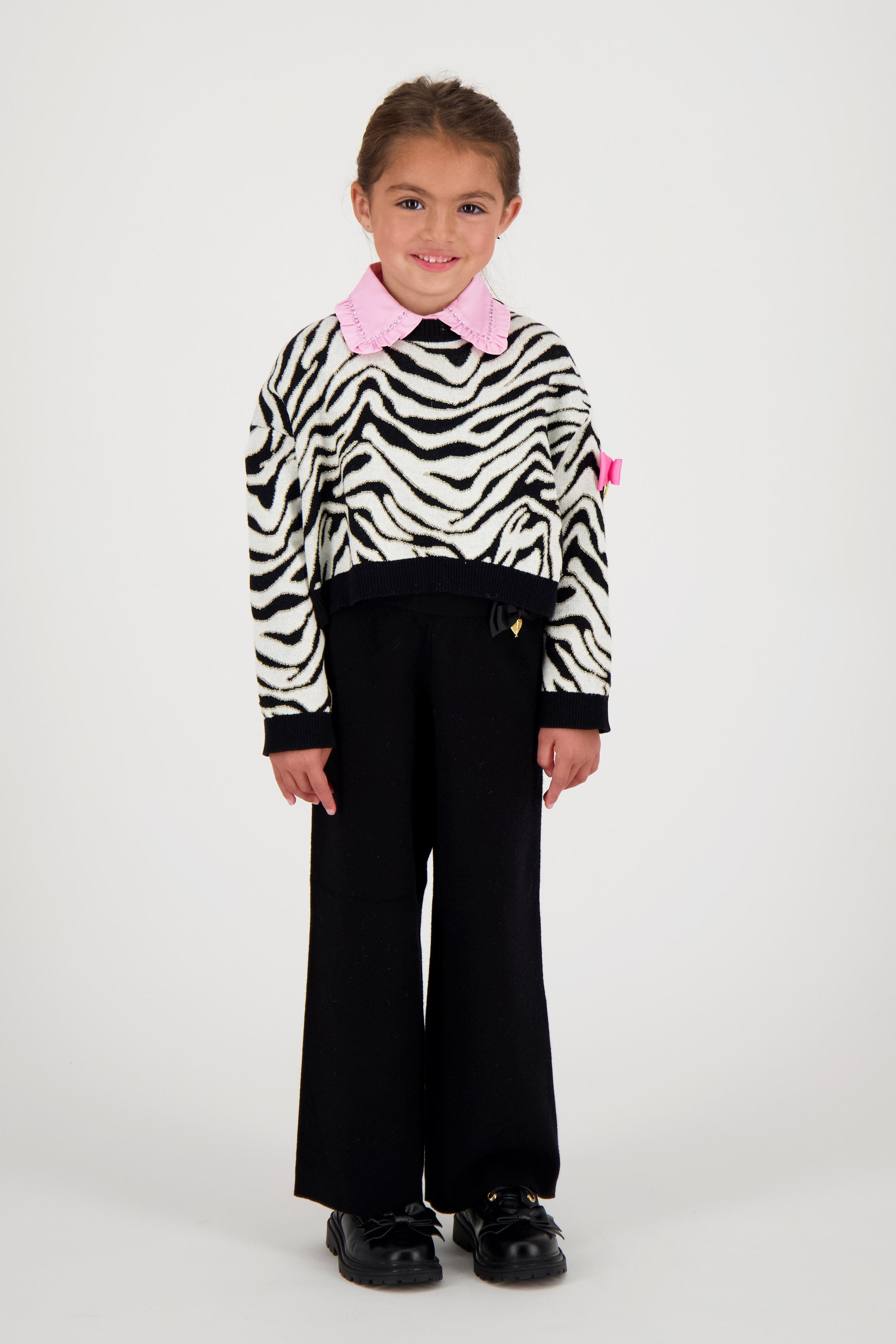 Angels Face Girls Roberta Cropped Zebra Print Sweater - White | Trendy Kids Fashion for School, Parties & Family Photos