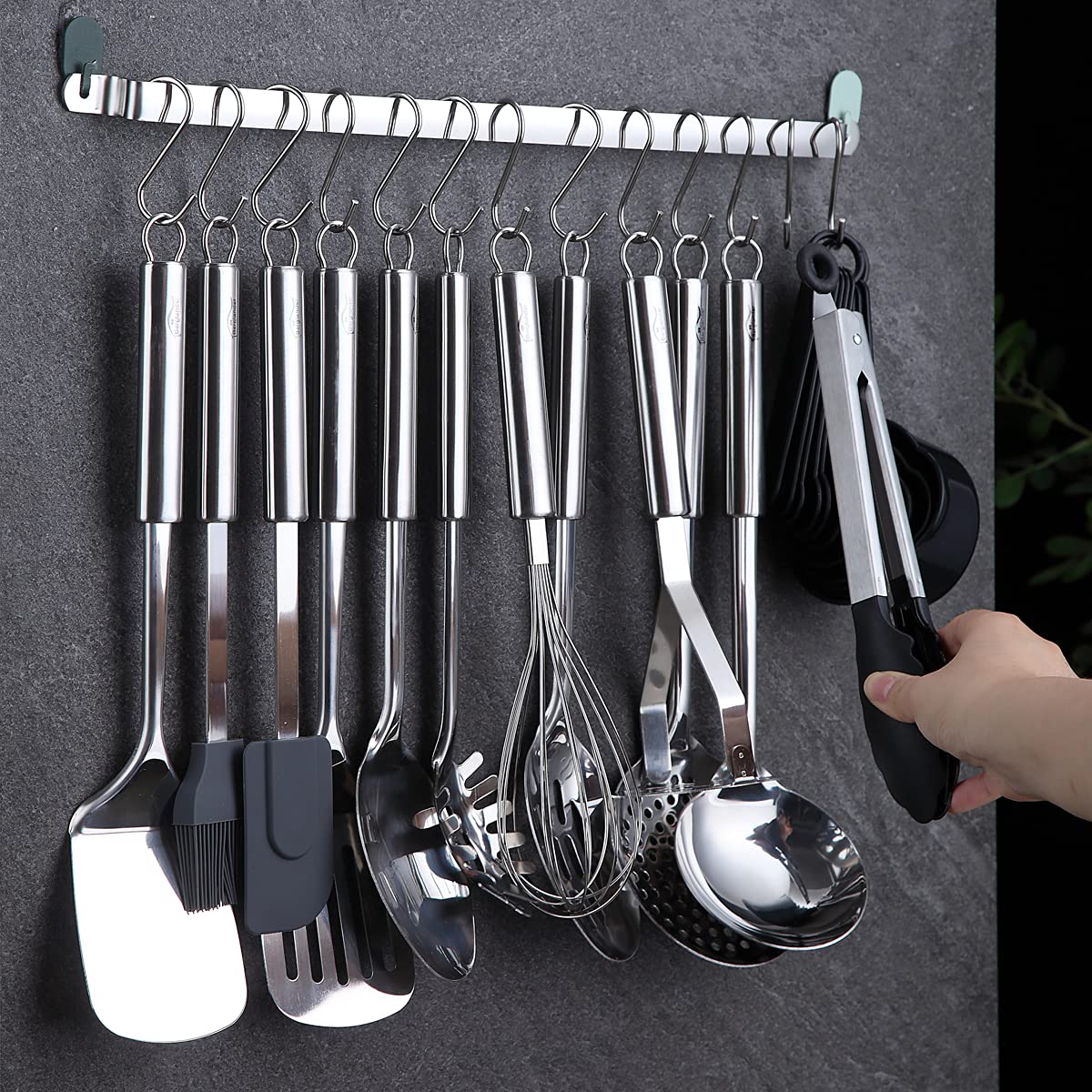 Berglander 38-Piece Stainless Steel Kitchen Utensil Set with Holder Rack & Hooks - Dishwasher Safe Cookware for Baking, Frying & Cooking - Perfect for Home Chefs & Professional Kitchens