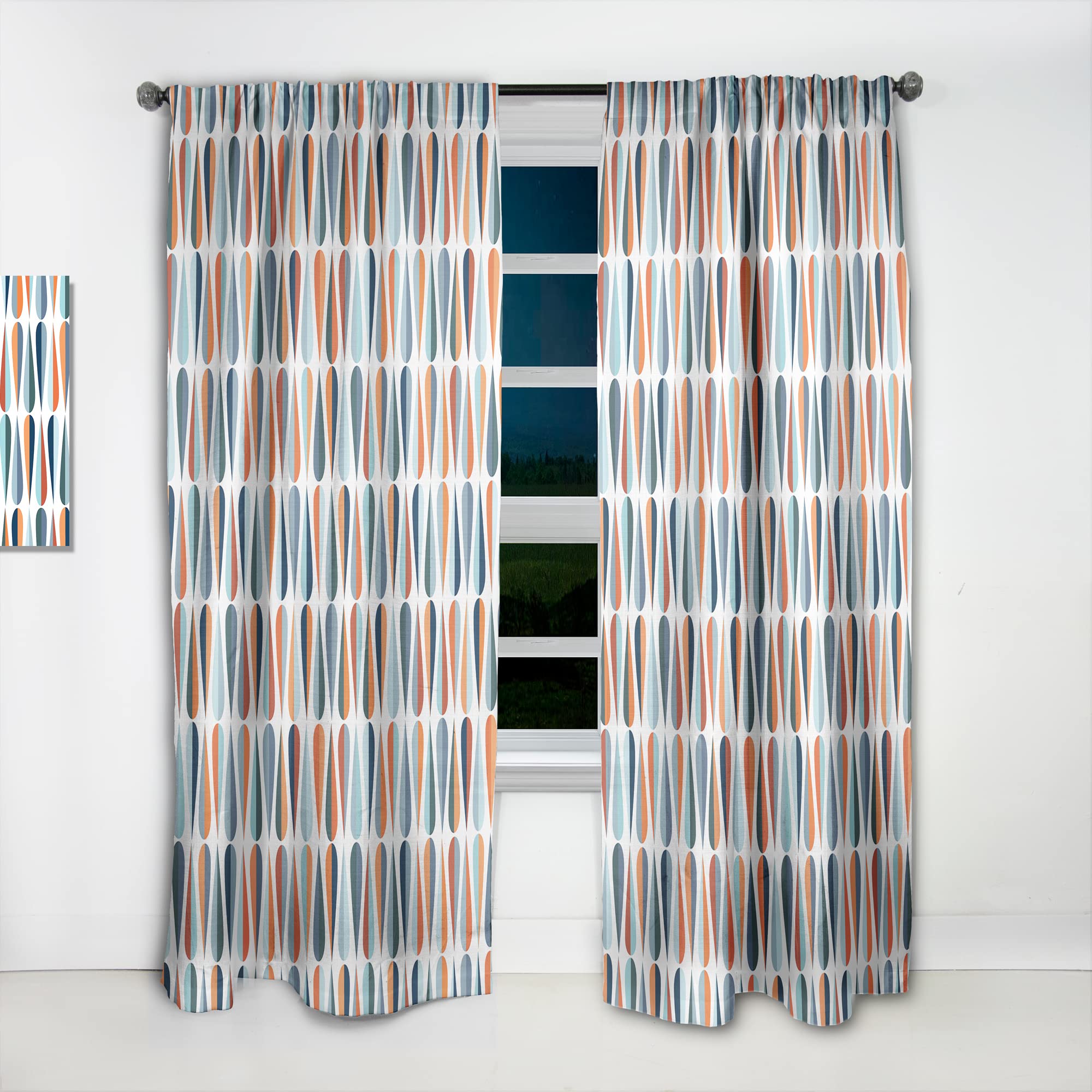 DesignQ Retro Abstract Drops V Thermal Insulated Curtains - Single Panel 52x90 - Blackout Drapes for Bedroom & Living Room - Perfect for Home Decor & Light Control