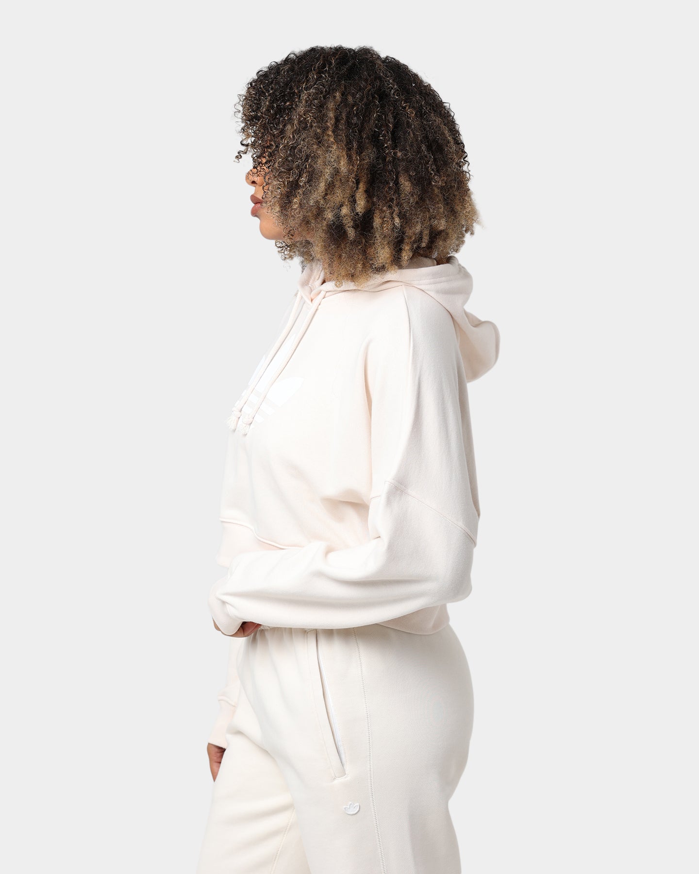 Adidas Women's Cropped Hoodie - Wonder White | Soft Fleece Pullover for Casual Wear & Gym