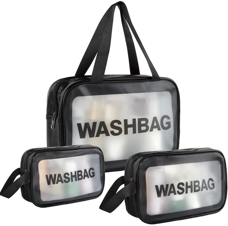 Waterproof Clear Makeup Pouch Set of 3 - Travel Cosmetic Organizer for Women & Girls | Wash Bag for Toiletries, Cosmetics & Grooming Accessories | Perfect for Travel, Gym & Daily Storage
