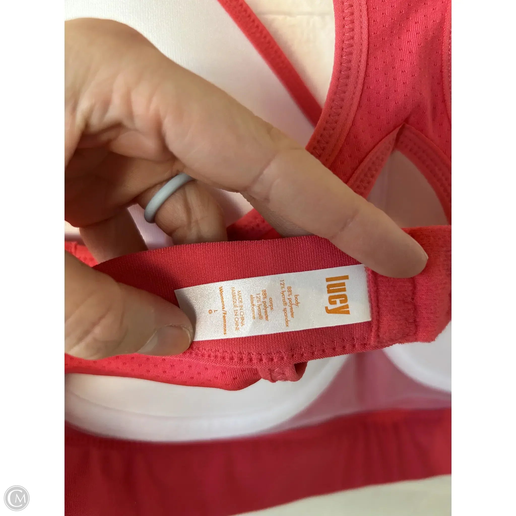 **Lucy Women's Coral Athletic Sports Bra - Size Large - High Support Workout, Running & Yoga Top**