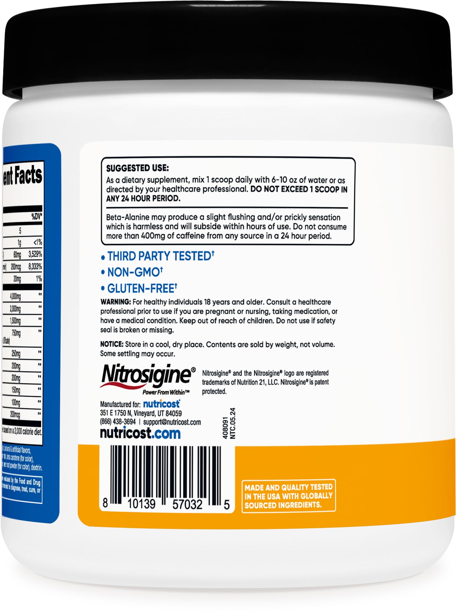 Nutricost Pre-Workout Powder - Peach Mango, Beta-Alanine & Amino Acids for Gym Performance