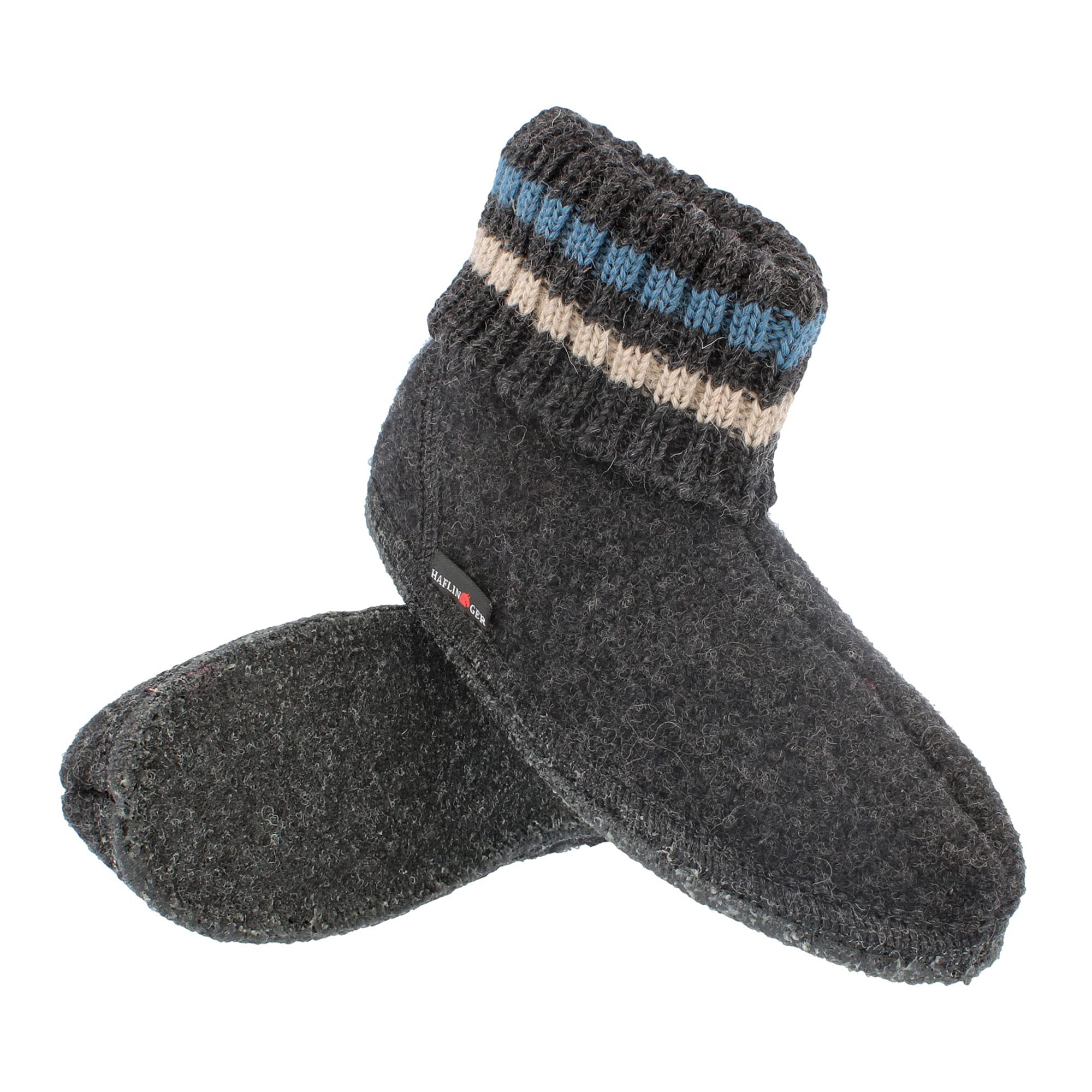 HAFLINGER 631051 Paul Wool Slippers for Men & Women - Comfortable Indoor House Shoes, Non-Slip Sole, Graphite Grey (Size 27) - Perfect for Home, Spa & Relaxation