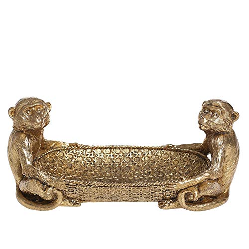 Stylish Resin Monkey Fruit Tray with Gold Finish - Decorative Snack Bowl for Fruits, Candy, Jewelry & Keys - Perfect for Living Room, Kitchen & Party Decor
