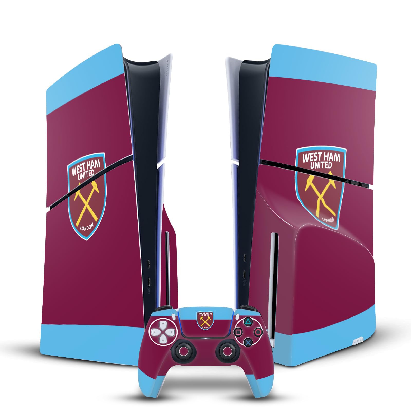 Official West Ham United FC 1895 Red Crest Vinyl Sticker for Sony PS5 Slim/PRO Disc Edition Console & DualSense Controller - Premium Gaming Skin Decal for Football Fans & Gamers - Perfect for Customizing Your PlayStation 5 Setup