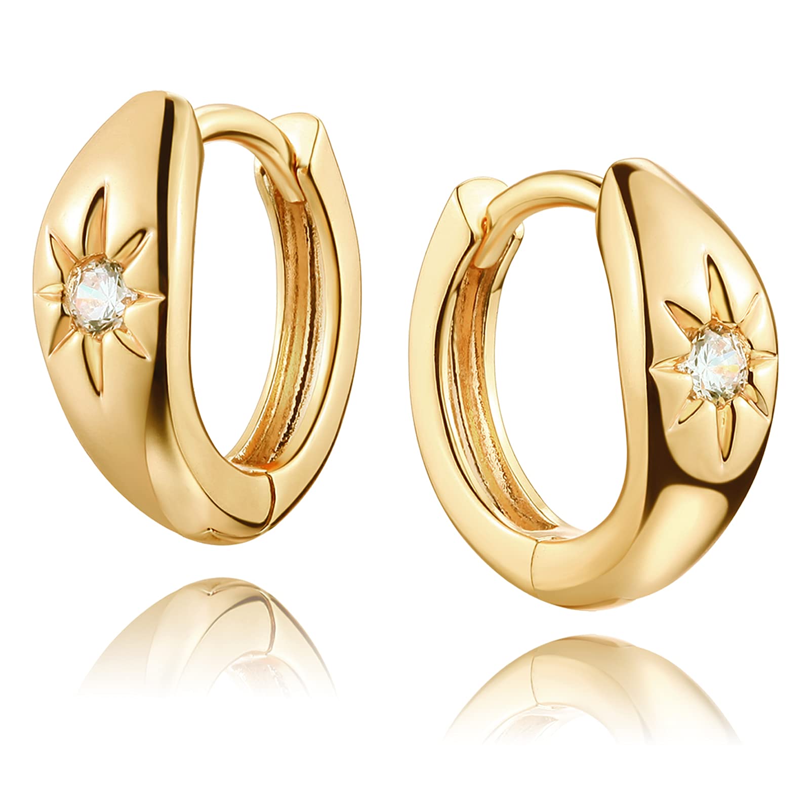 14K Gold Plated Huggie Hoop Earrings for Women - Hypoallergenic Twisted Chain Hollow Out Designer Jewelry | Perfect for Everyday Wear, Date Nights & Special Occasions