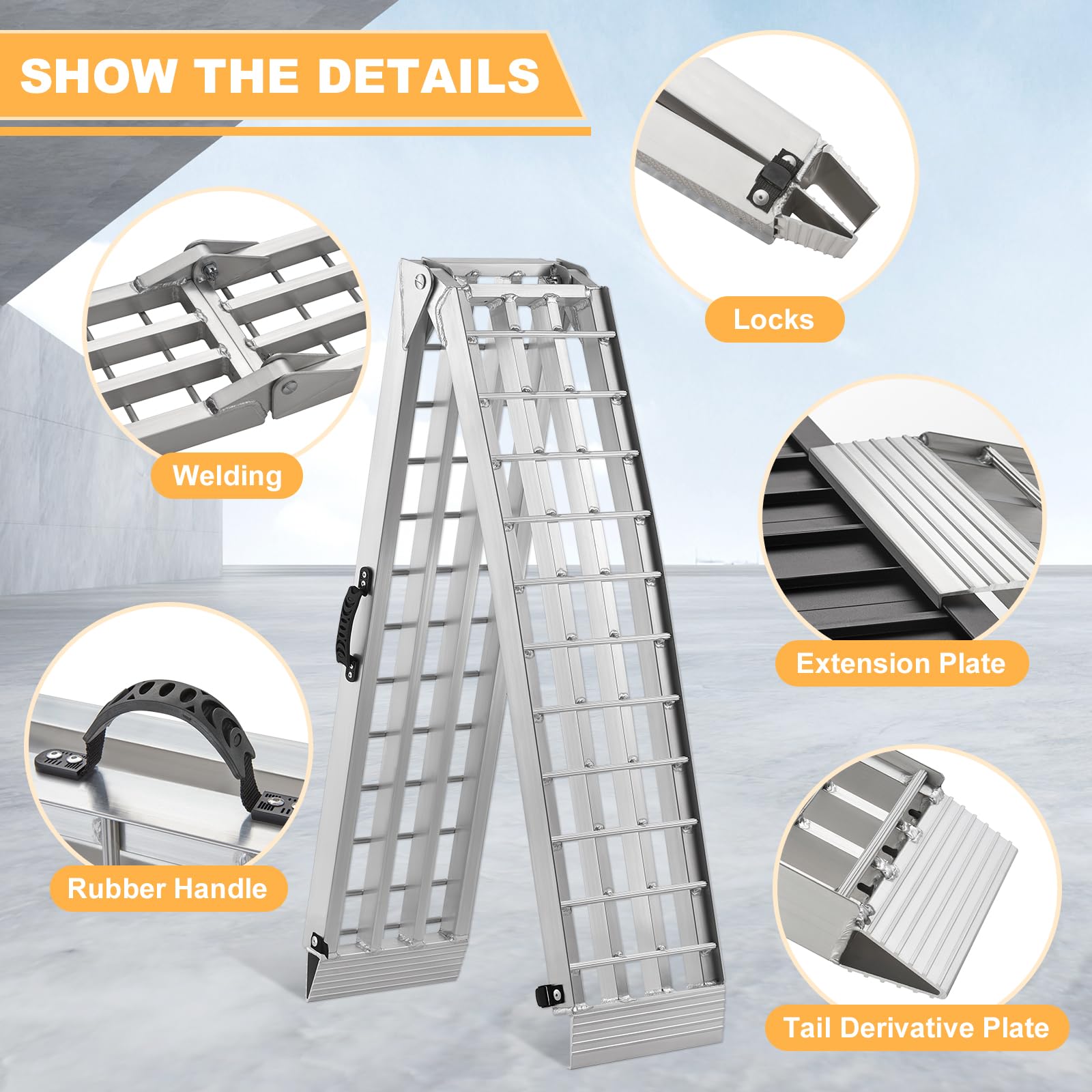 Heavy Duty 7.5' Aluminum Folding Ramps - 2 Pack 3000lbs Capacity Loading Ramps with Handle for ATV, UTV, Truck, Motorcycle, Dirt Bike, Lawn Mower & Snow Blower - Perfect for Garage, Warehouse & Off-Road Loading