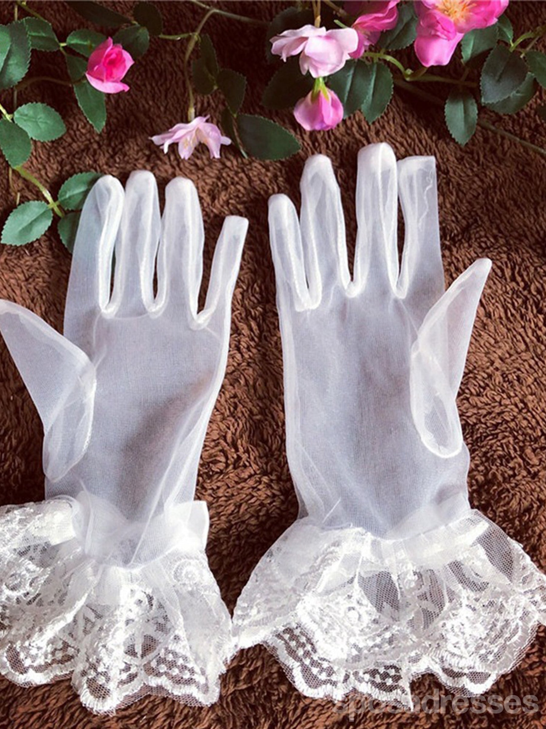 Elegant Lace Bow Short Bridal Gloves - VM07 | Wedding Accessories for Bride, Bridesmaid & Formal Events | Perfect for Ceremony, Reception & Photo Shoots