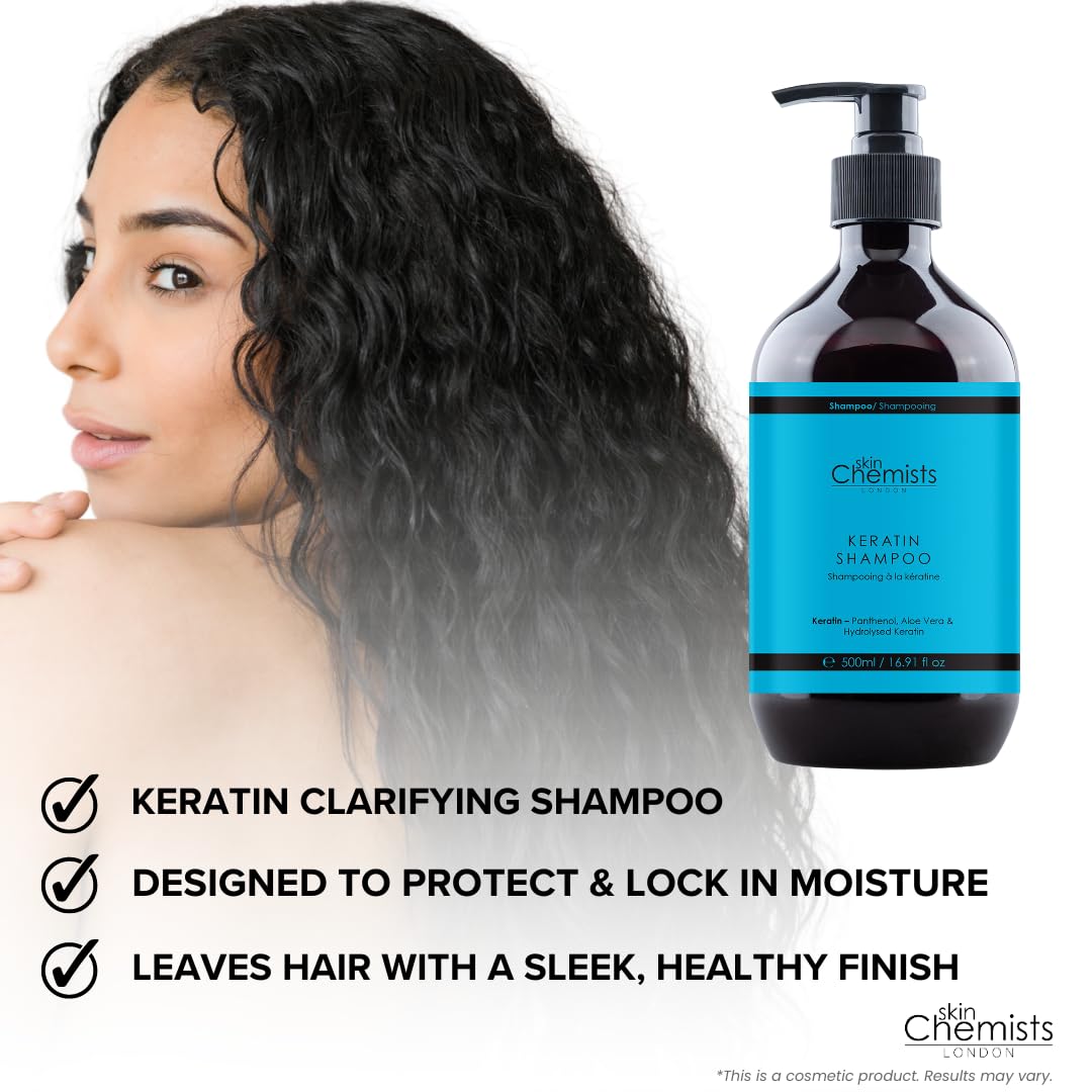 skinChemists Keratin Clarifying Shampoo for Damaged Hair - Sulfate-Free Hair Repair Treatment for Dry, Frizzy Hair - Salon-Quality Deep Cleansing & Hydration for Smooth, Shiny Hair at Home