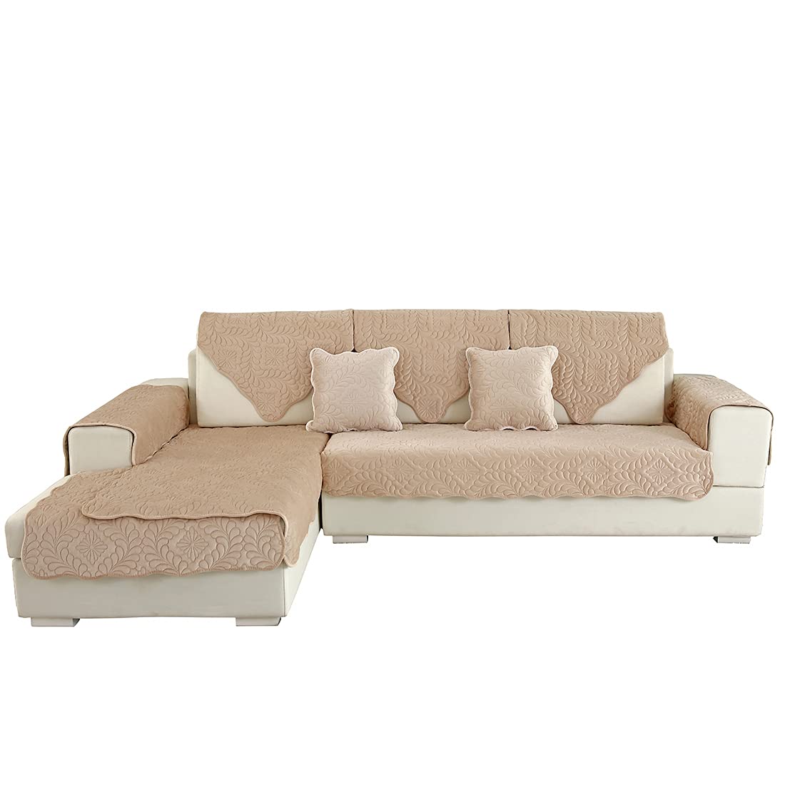 Velvet Quilted Sofa Cover - Soft Non-Slip Sectional Couch Slipcover for Pets, Fits L-Shaped & Recliner Couches (43