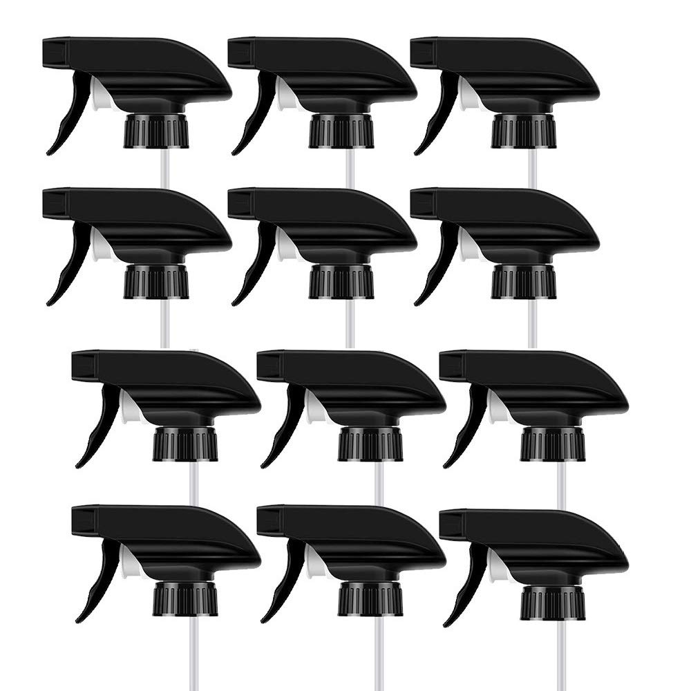 AMORIX 12PCS Heavy Duty Black Spray Bottle Nozzle Trigger - Mist Stream Sprayer Replacement for 28/400 Boston Bottles | Perfect for Gardening, Cleaning Solutions & Household Use