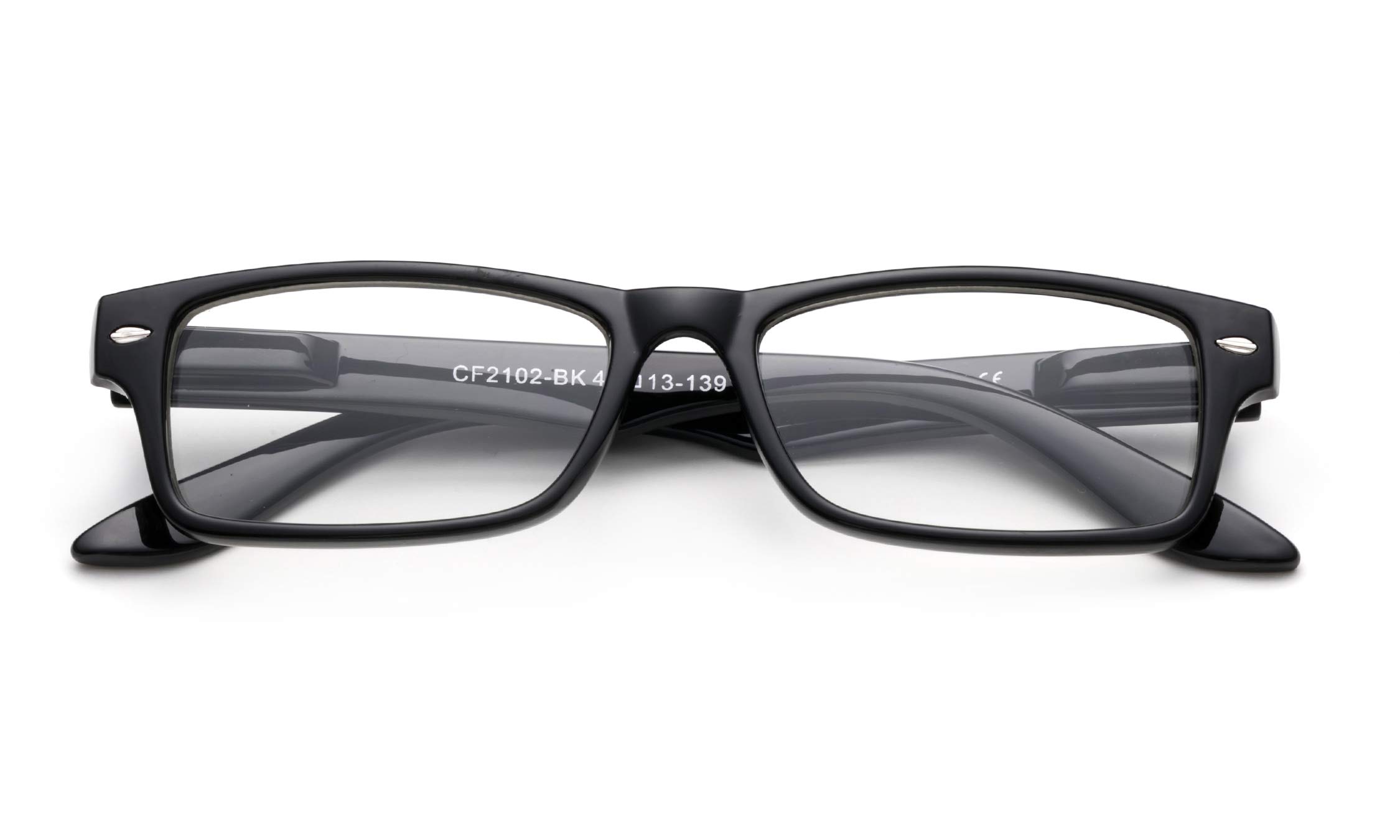 Black Frame Clear Lens Glasses for Men & Women - Spring Hinged Rectangular Eyewear with Pouch for Work & Reading