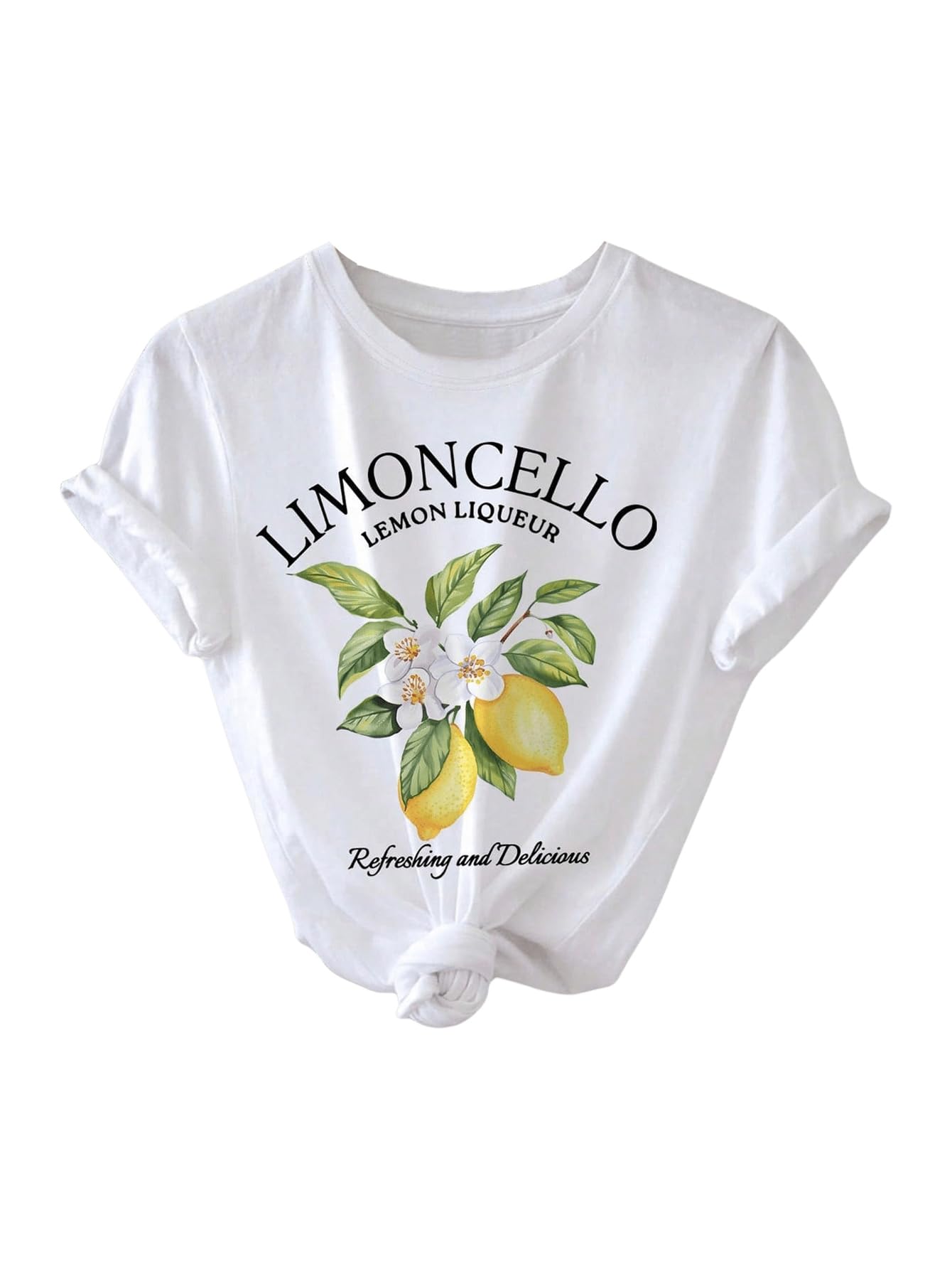 SweatyRocks Women's Lemon Print Short Sleeve T-Shirt - Fruit Graphic Casual Tee for Summer Outfits, Beach Wear & Street Style Fashion