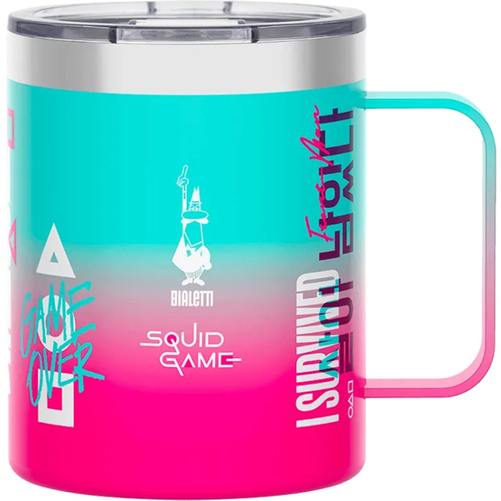 Bialetti Squid Games Thermic Camping Mug with Handle - 420ml Insulated Travel Coffee Cup for Outdoor, Hiking, and Office Use