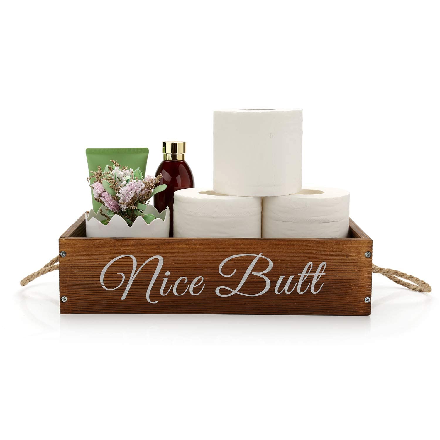 Funny Toilet Paper Holder - Rustic Farmhouse Bathroom Decor Box with Storage Organizer | Wooden Bathroom Accessories for Farmhouse & Rustic Home Decor | Perfect for Powder Rooms, Guest Baths & Country Style Homes
