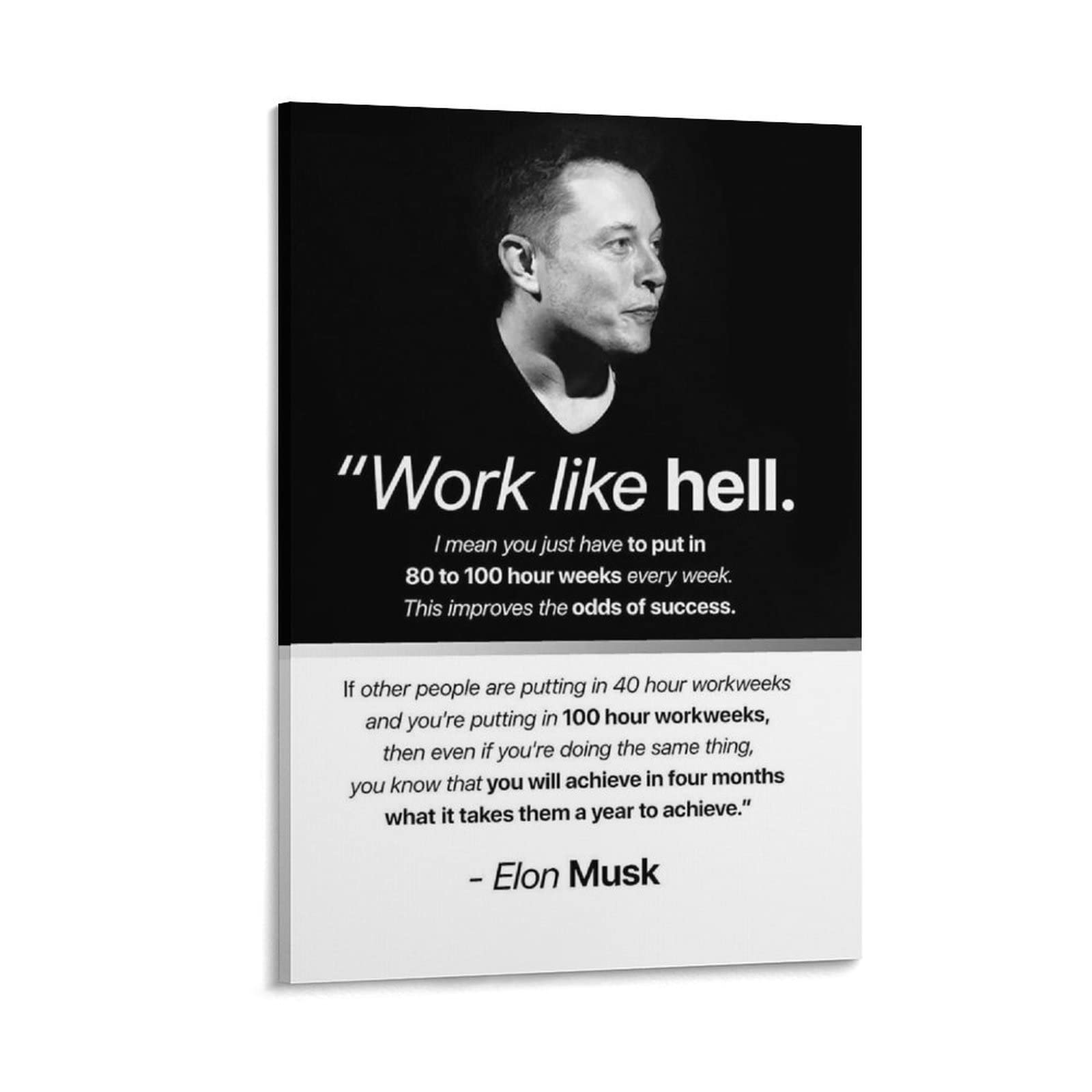 Work Like Hell Motivational Poster - 8x12 Inch Framed Canvas Wall Art for Home & Office Decor - Inspirational Quote Print for Bedroom, Living Room, or Workspace