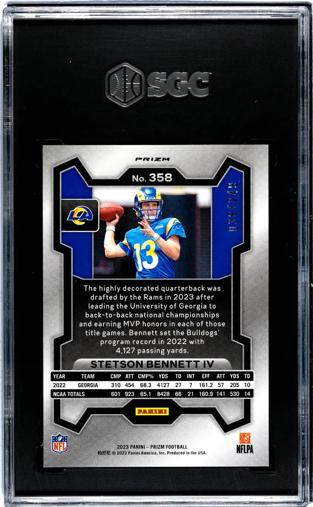 2023 Panini Prizm Stetson Bennett IV Rookie Card Orange Prizm SGC 9/249 - Rare Football Collectible for Sports Fans & Memorabilia Enthusiasts